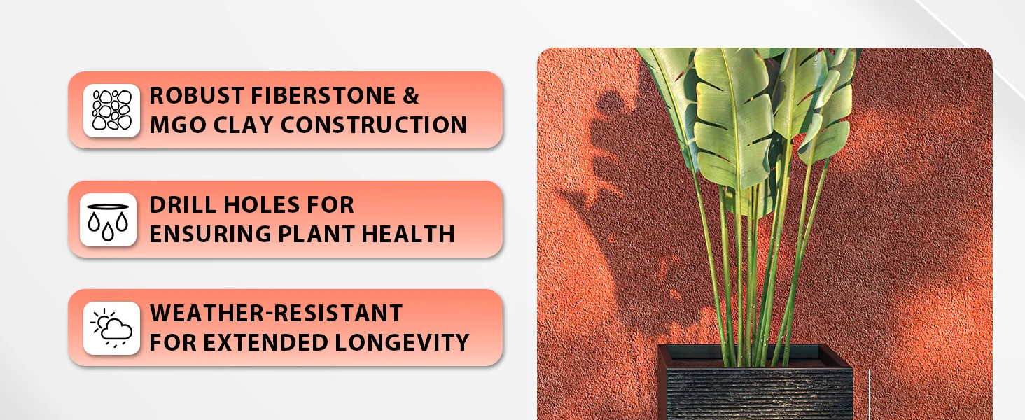 Basalt Series Poly Stone Planter 13.8" Square 27.6" High in Black