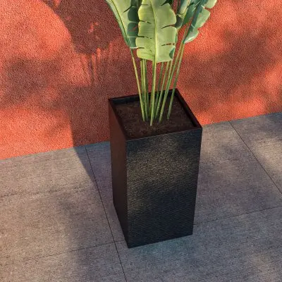 Basalt Series Poly Stone Planter 13.8" Square 27.6" High in Black