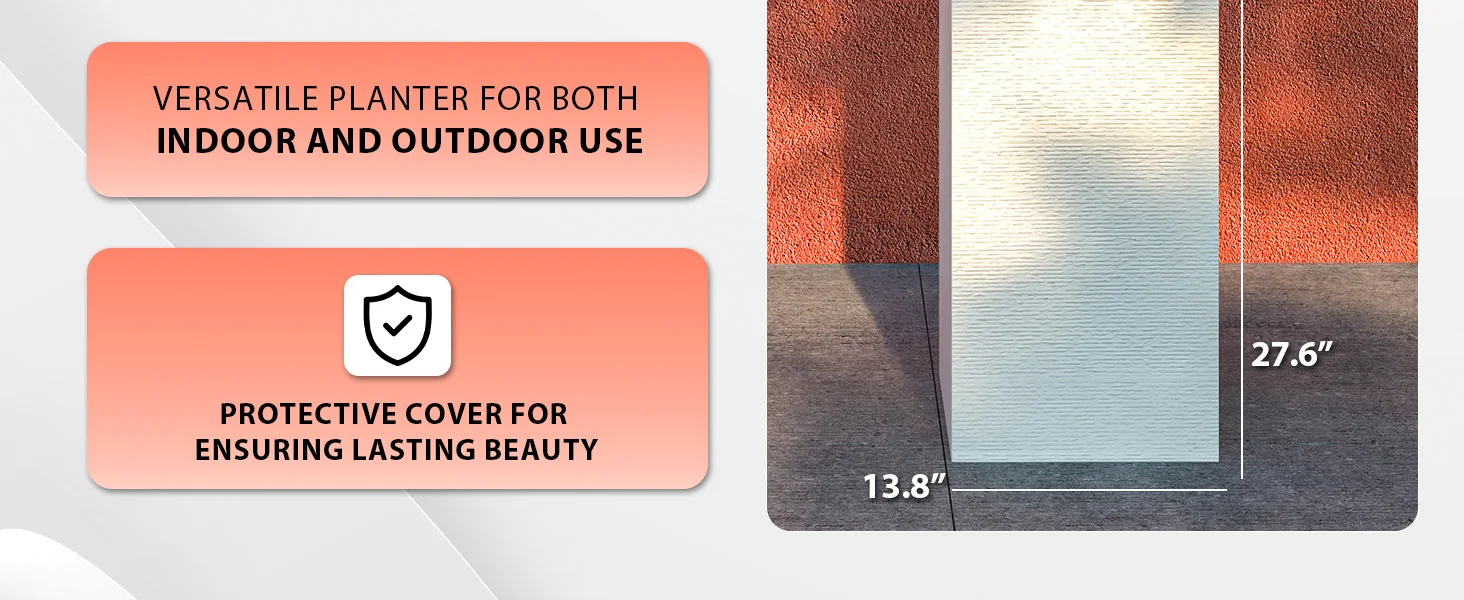 Basalt Series Poly Stone Planter 13.8" Square 27.6" High in White