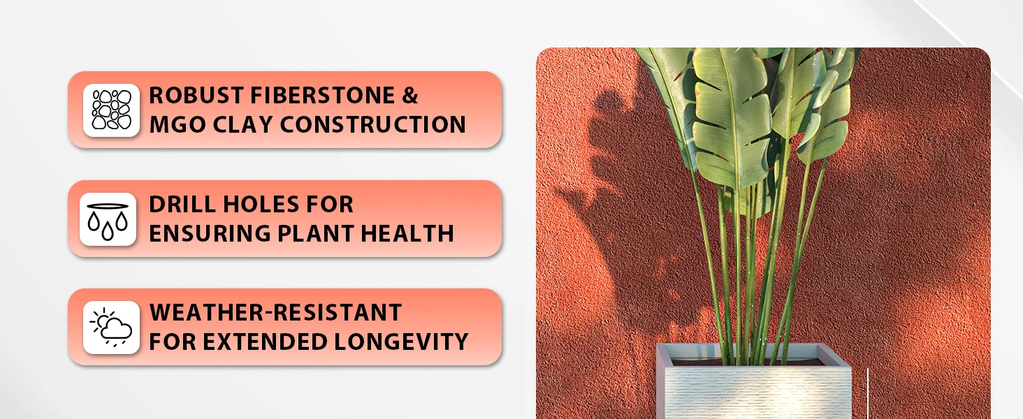 Basalt Series Poly Stone Planter 13.8" Square 27.6" High in White