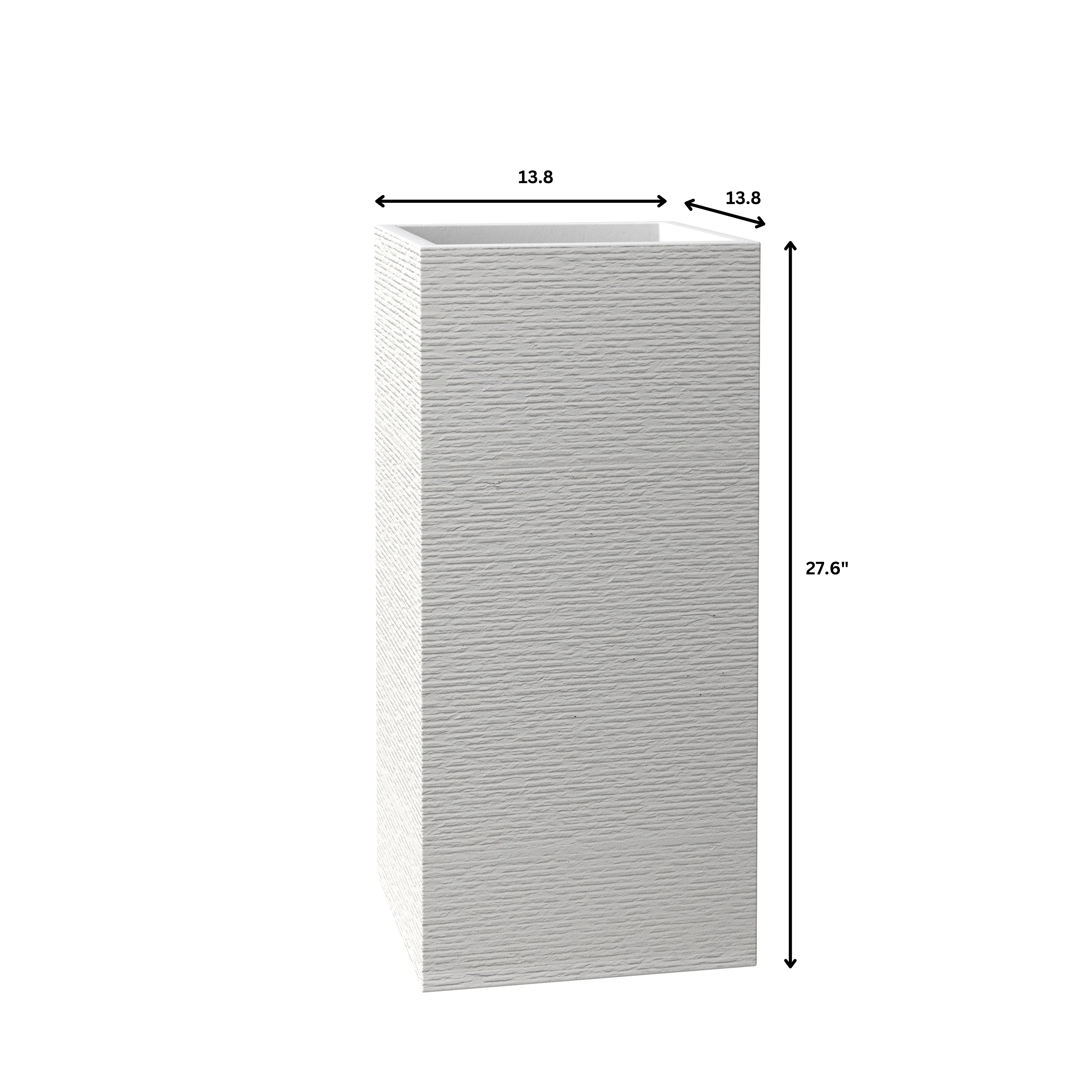 Basalt Series Poly Stone Planter 13.8" Square 27.6" High in White