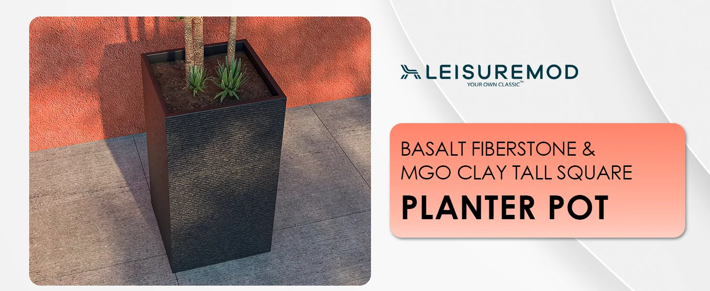 Basalt Series Poly Stone Planter 17" Square 31.5" High in Black