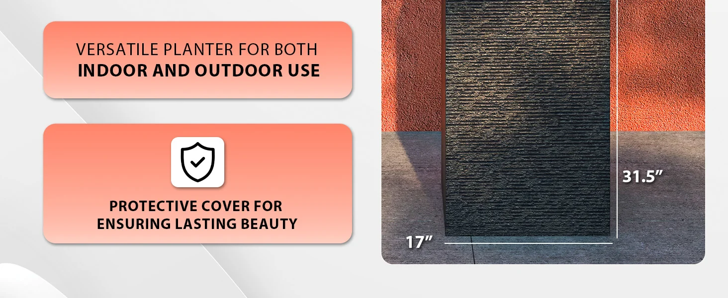 Basalt Series Poly Stone Planter 17" Square 31.5" High in Black