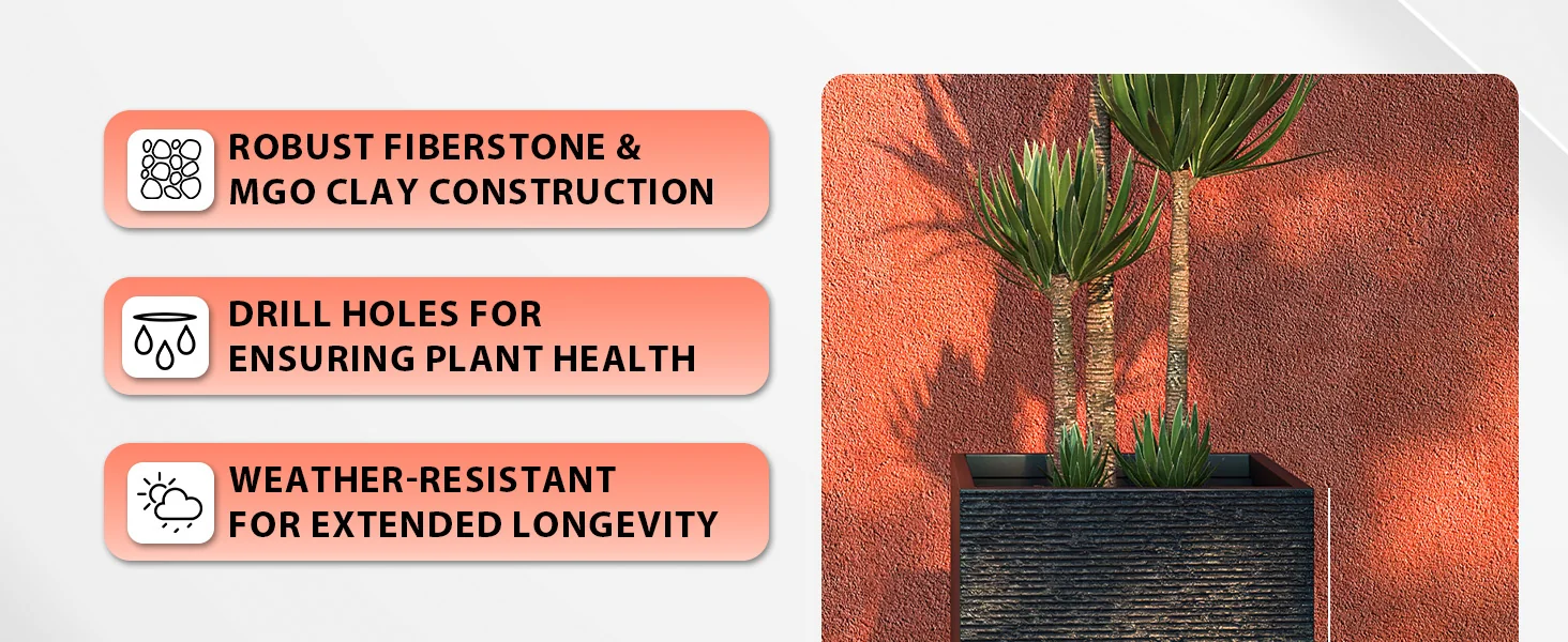 Basalt Series Poly Stone Planter 17" Square 31.5" High in Black