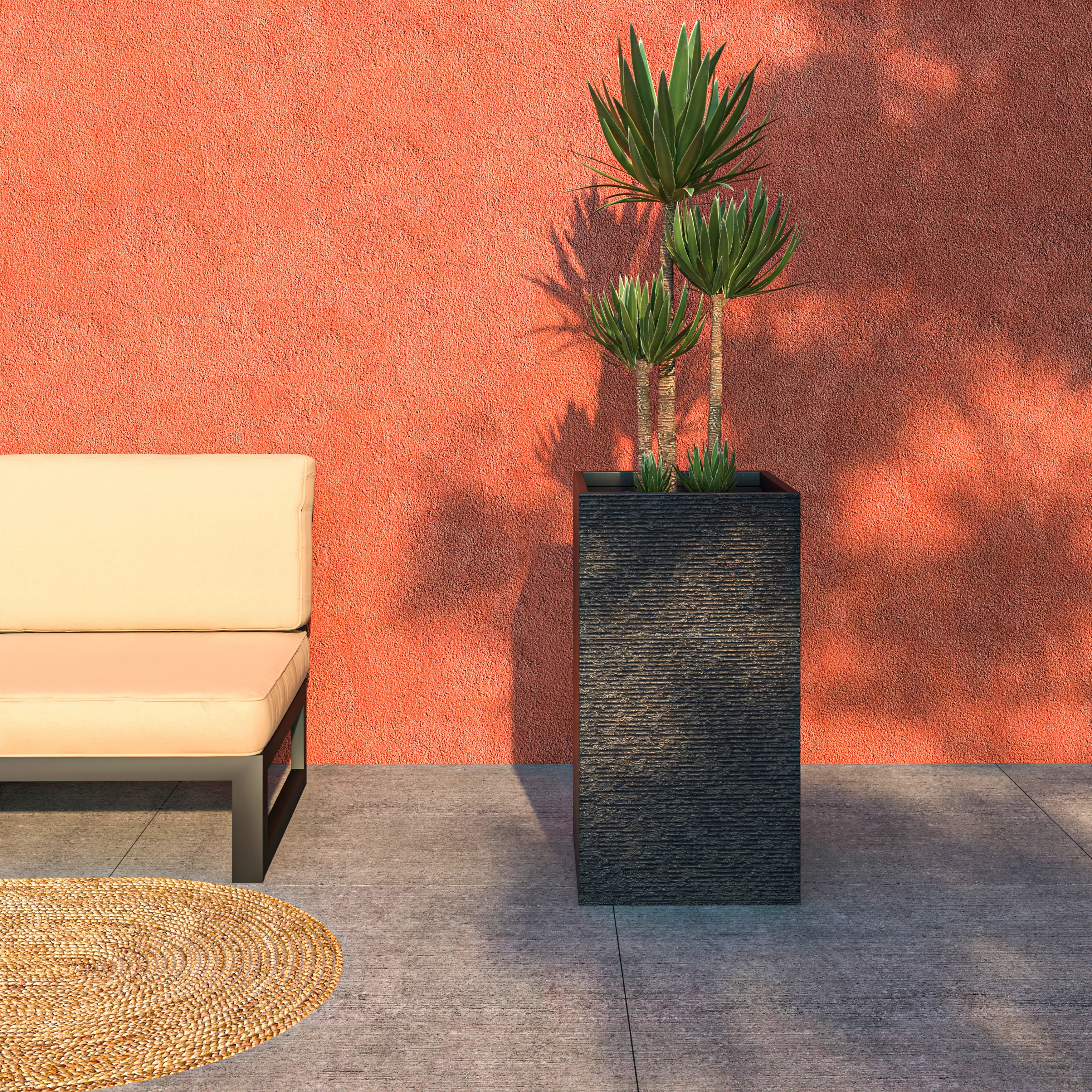 Basalt Series Poly Stone Planter 17" Square 31.5" High in Black