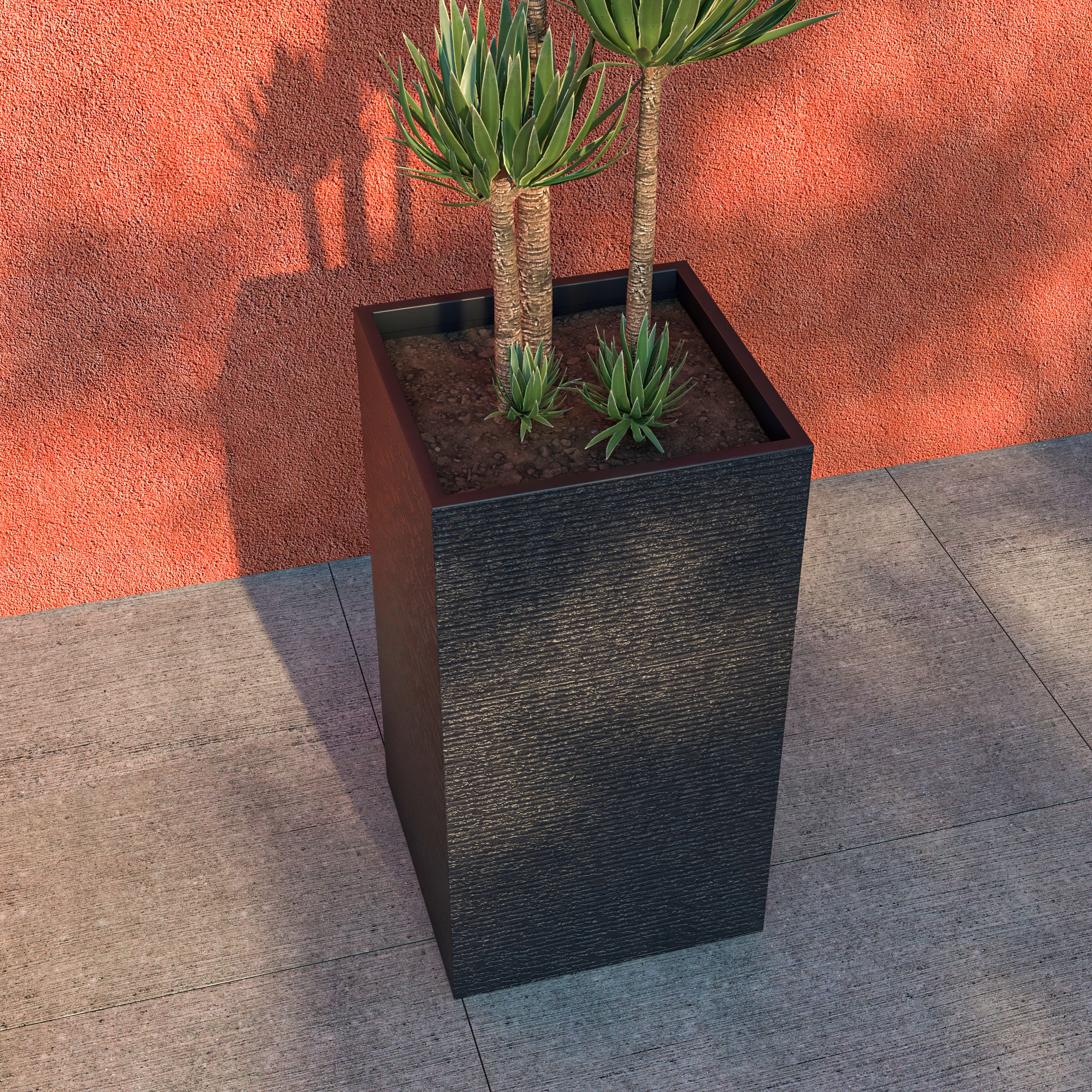 Basalt Series Poly Stone Planter 17" Square 31.5" High in Black
