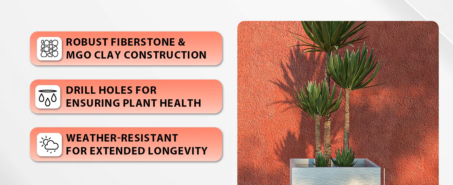 Basalt Series Poly Stone Planter 17" Square 31.5" High in White