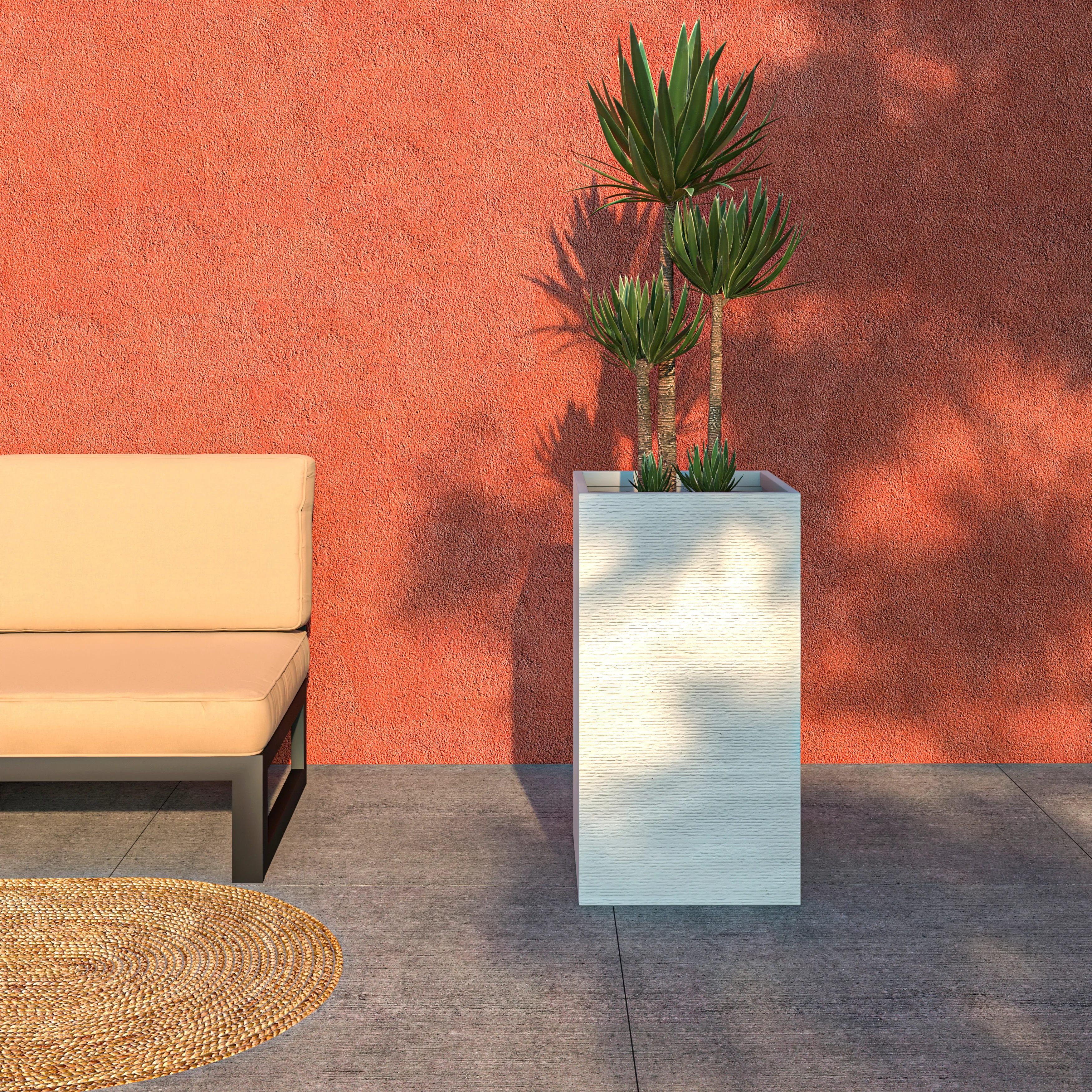 Basalt Series Poly Stone Planter 17" Square 31.5" High in White