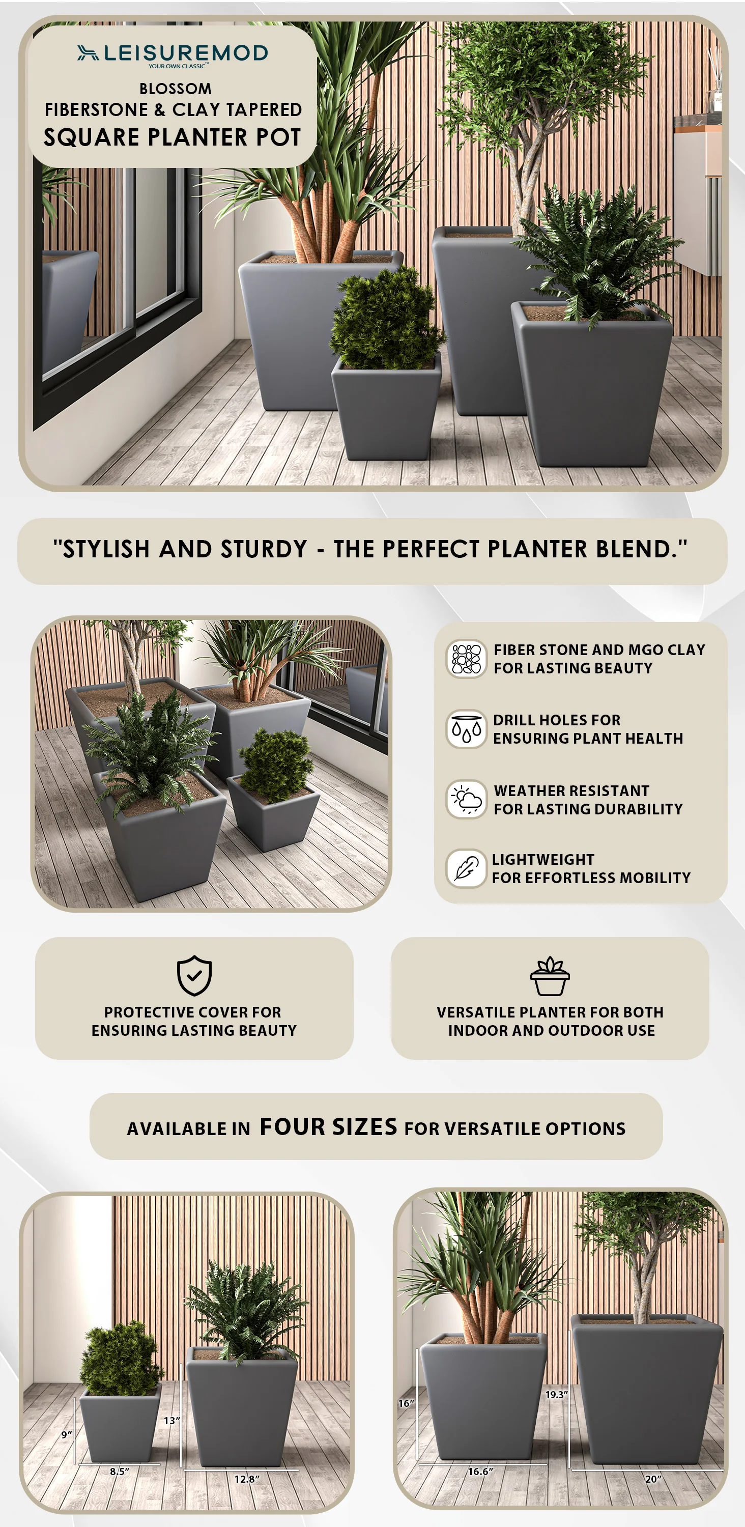 Blossom Planter set Dark Grey