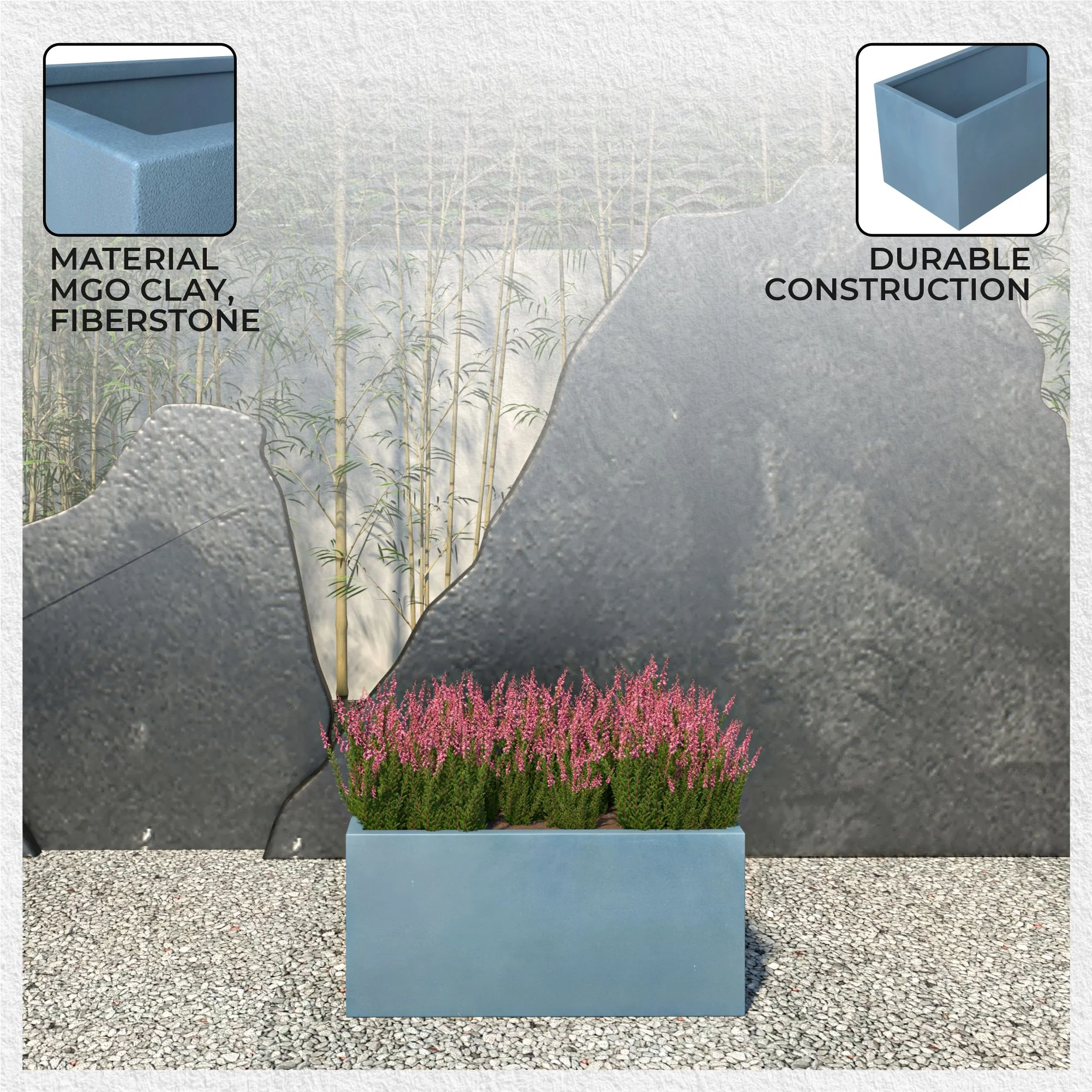 Bloom Series Poly Stone Planter 9" , 19.7" Long In Aged Concrete