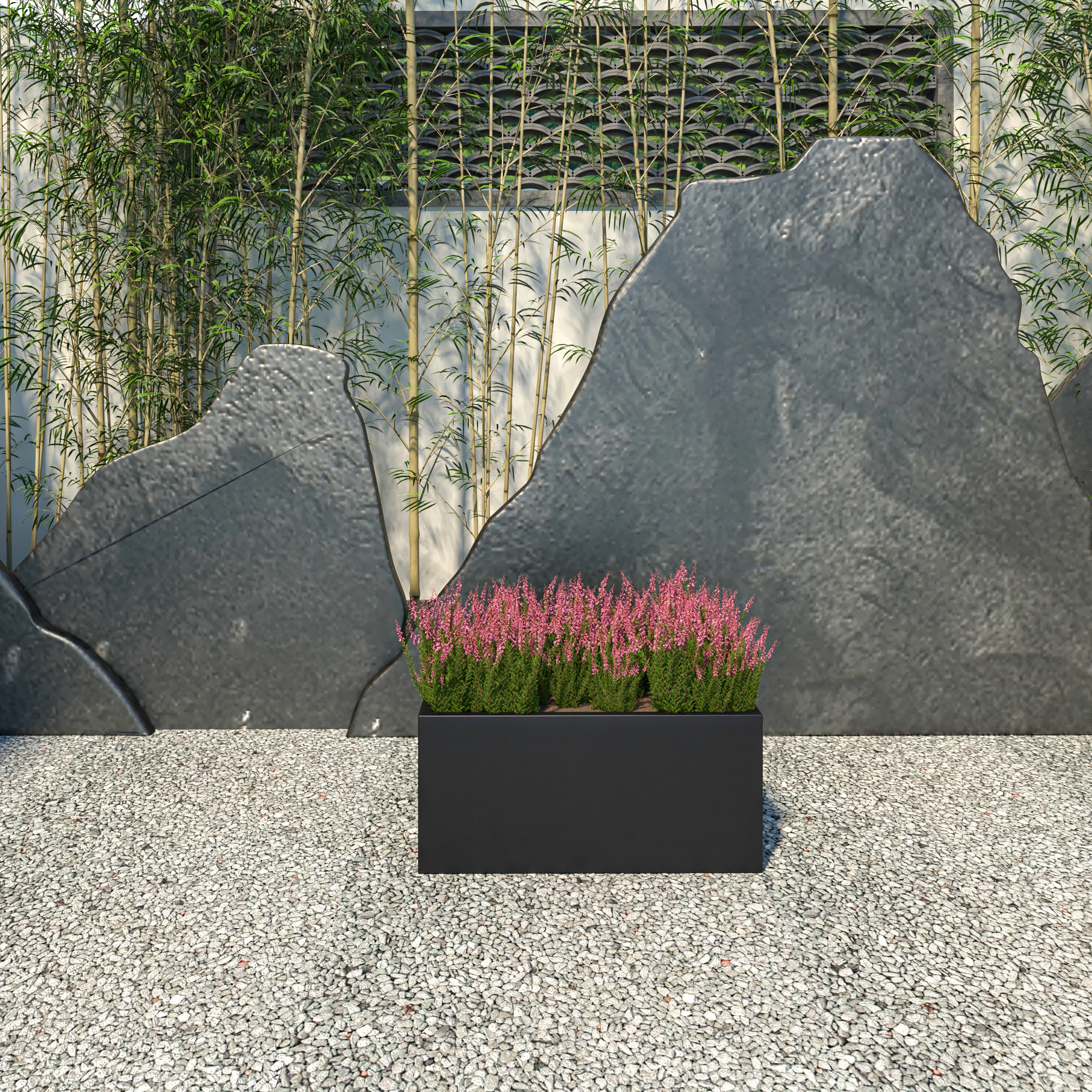 Bloom Series Poly Stone Planter 9" , 19.7" Long In Black