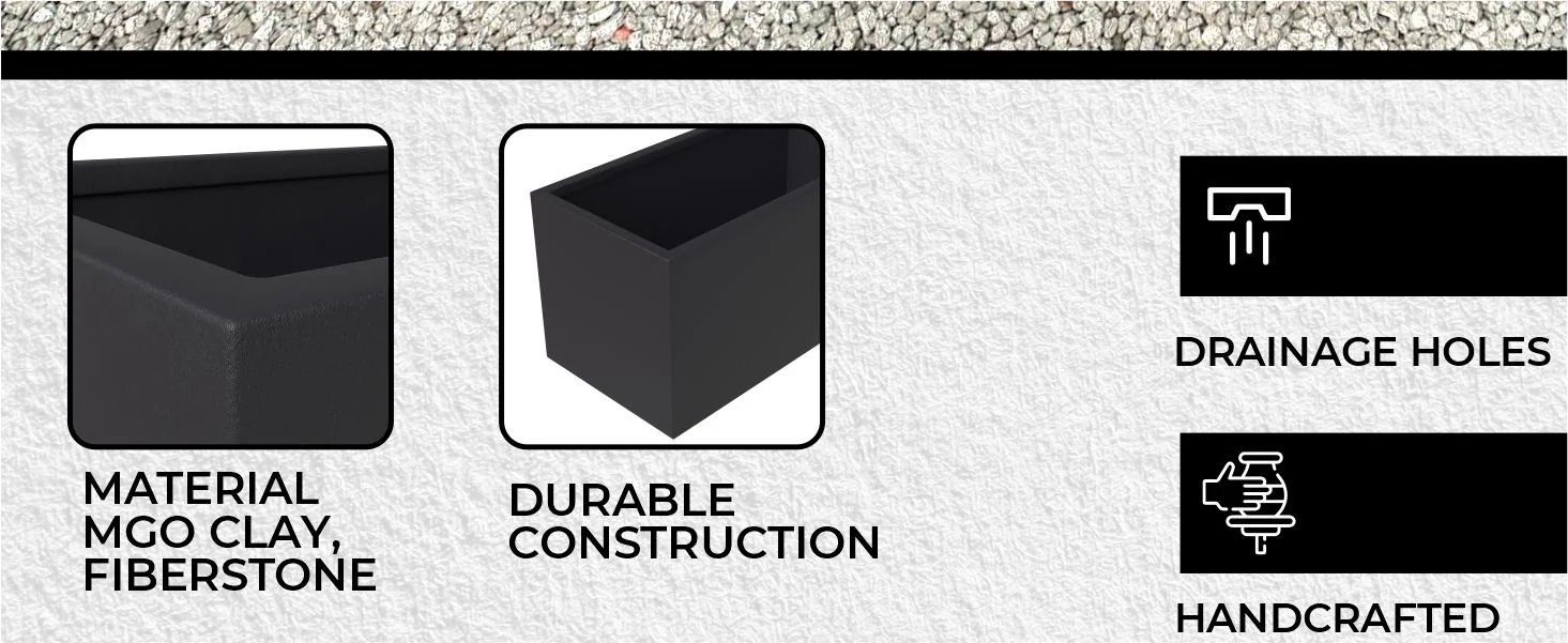 Bloom Series Poly Stone Planter 9" , 19.7" Long In Black