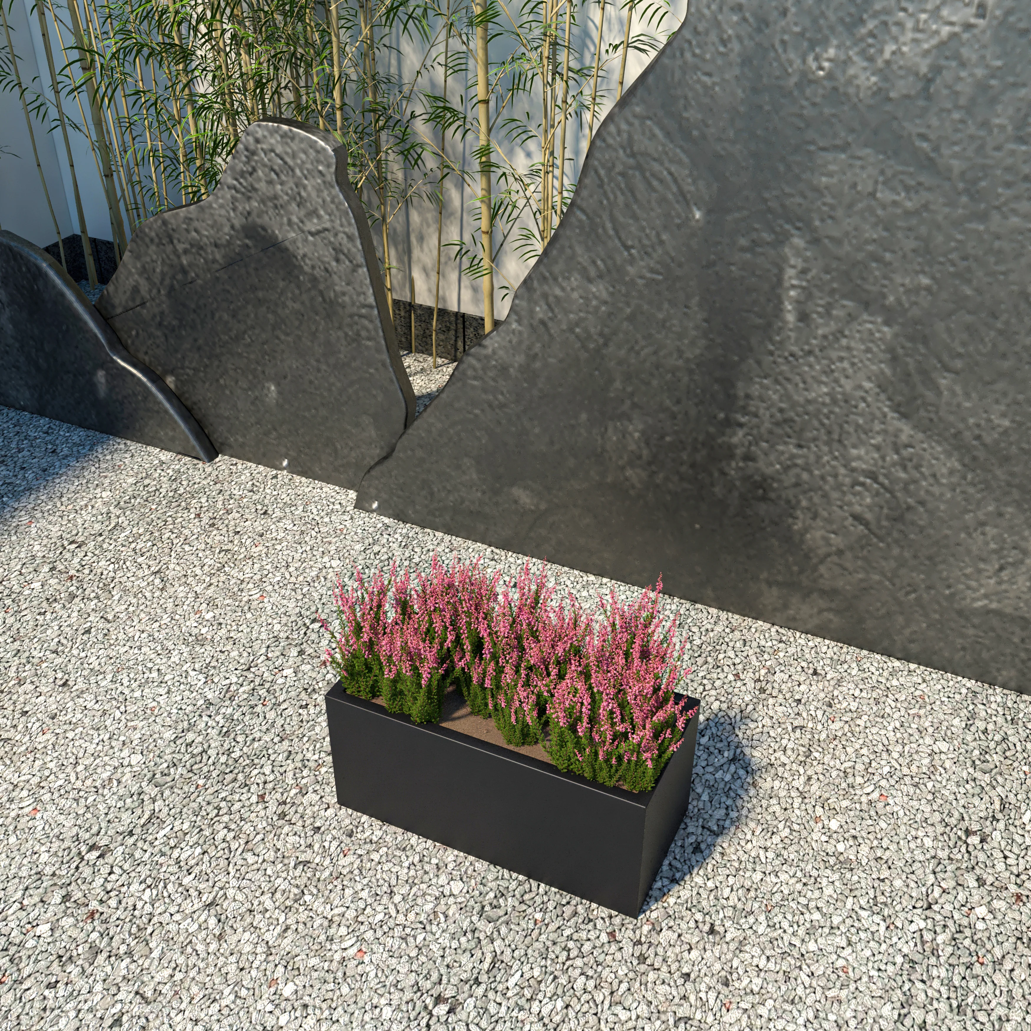 Bloom Series Poly Stone Planter 9" , 19.7" Long In Black