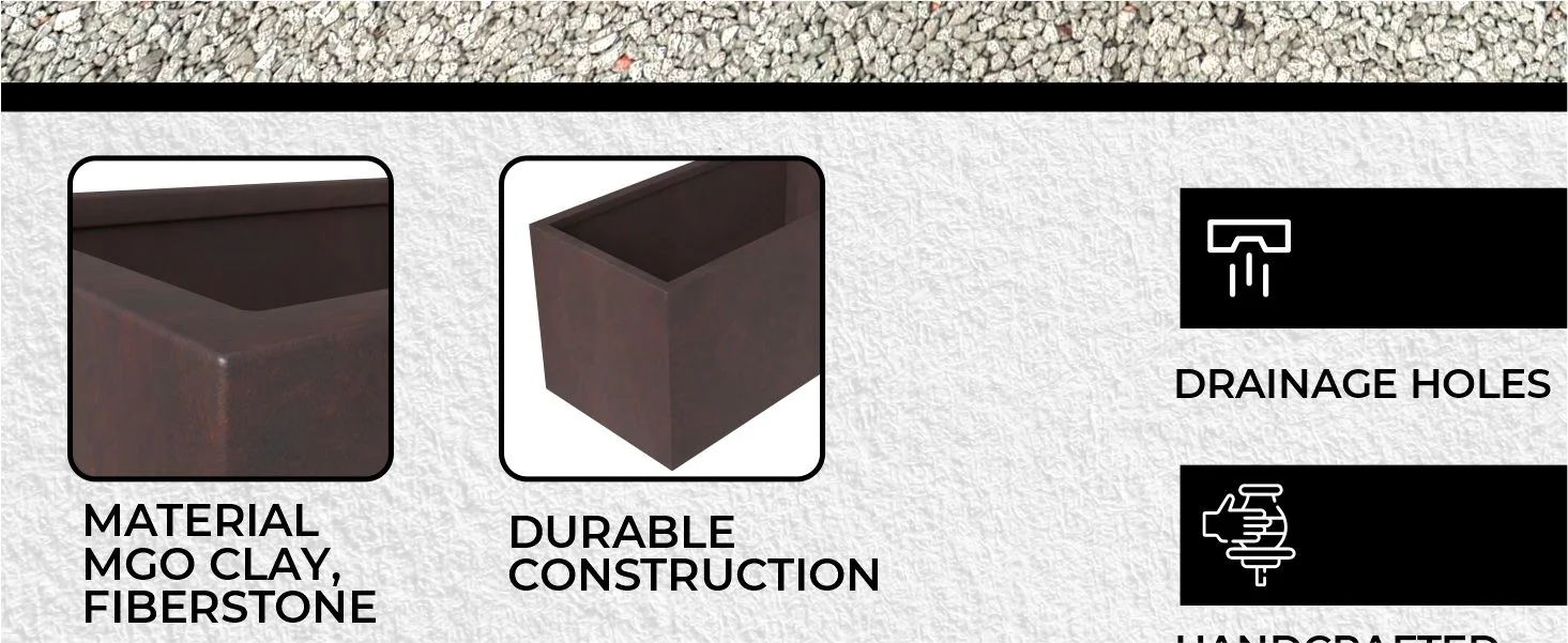 Bloom Series Poly Stone Planter 9" , 19.7" Long In Brown