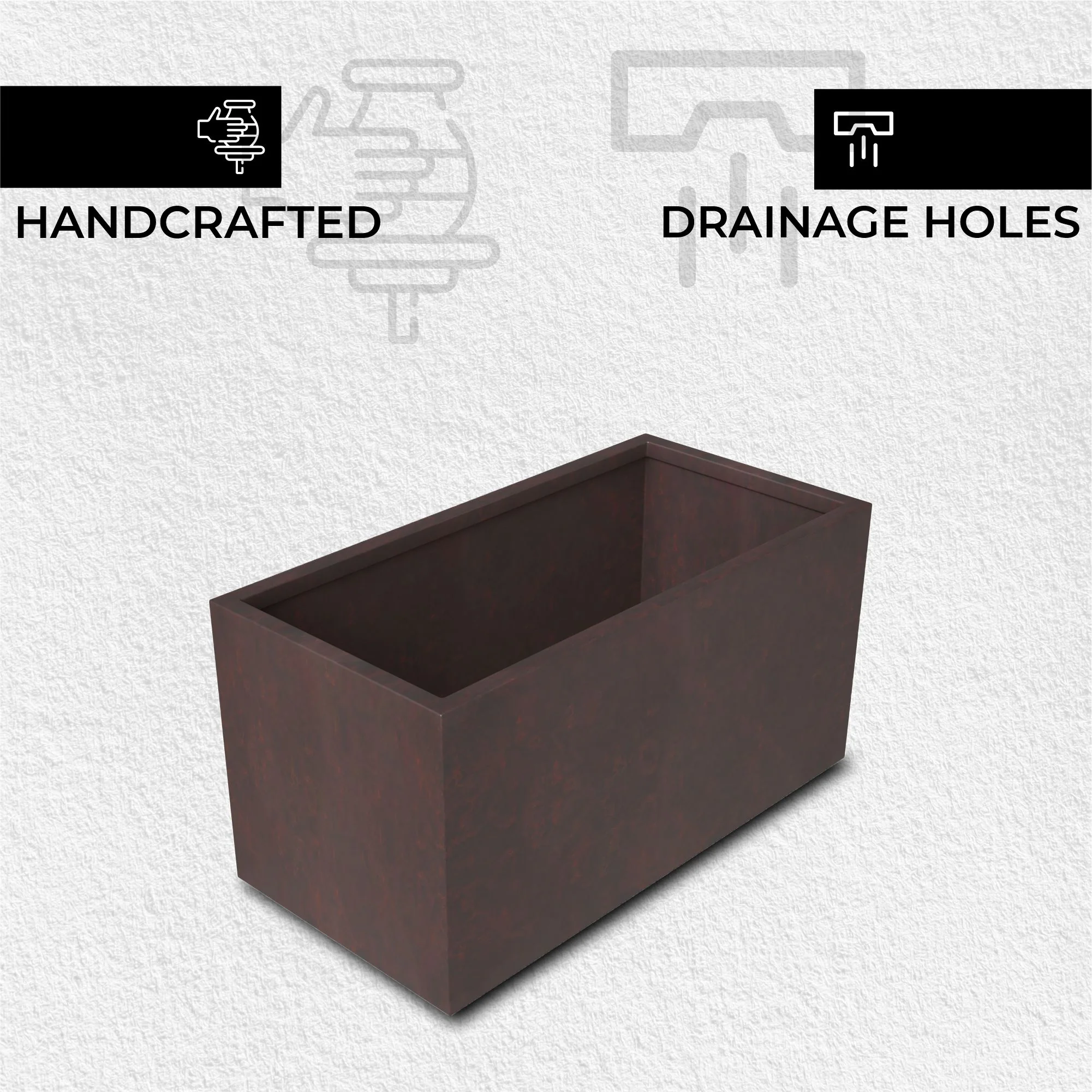 Bloom Series Poly Stone Planter 9" , 19.7" Long In Brown