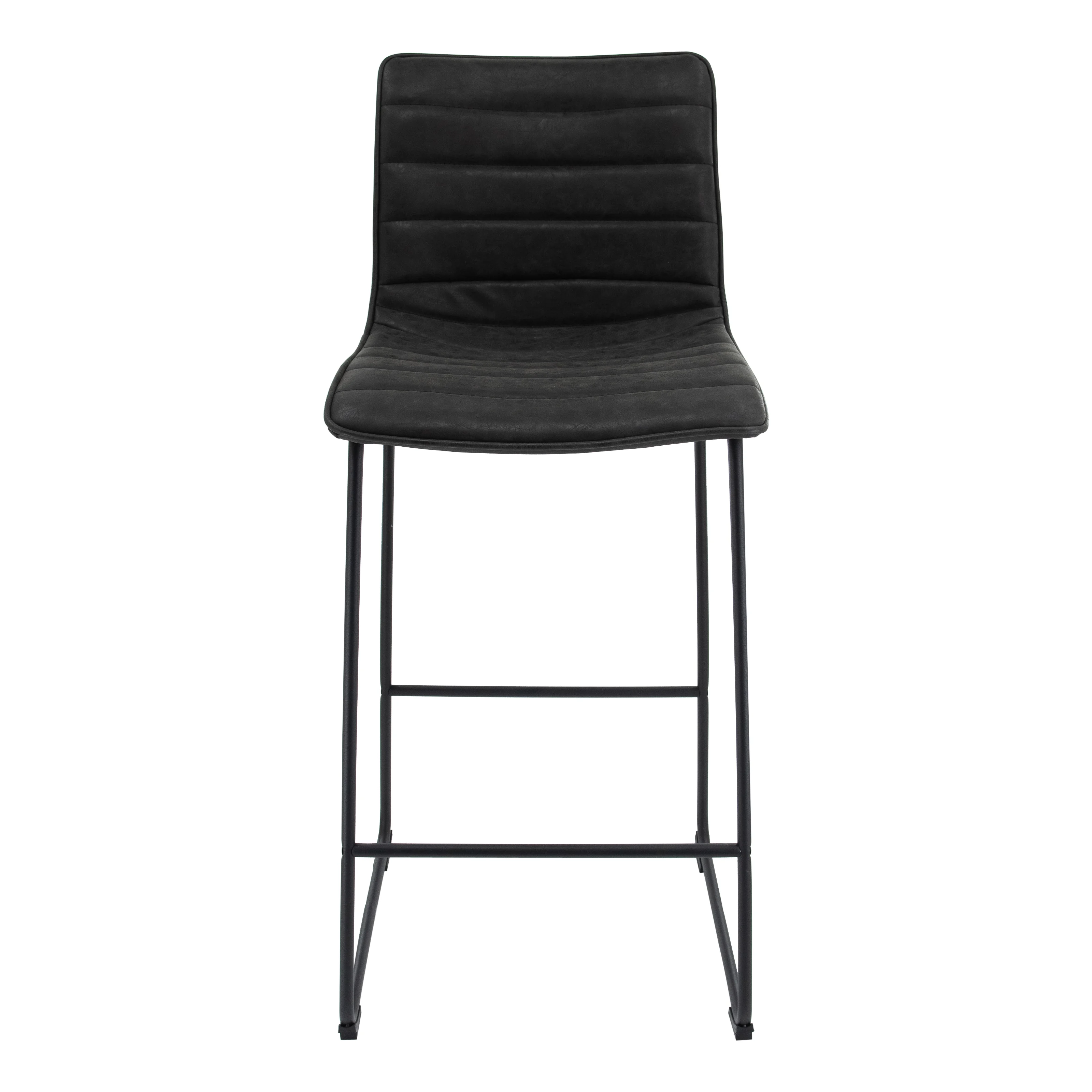 Brooklyn 29.9" Modern Leather Bar Stool With Black Iron Base & Footrest