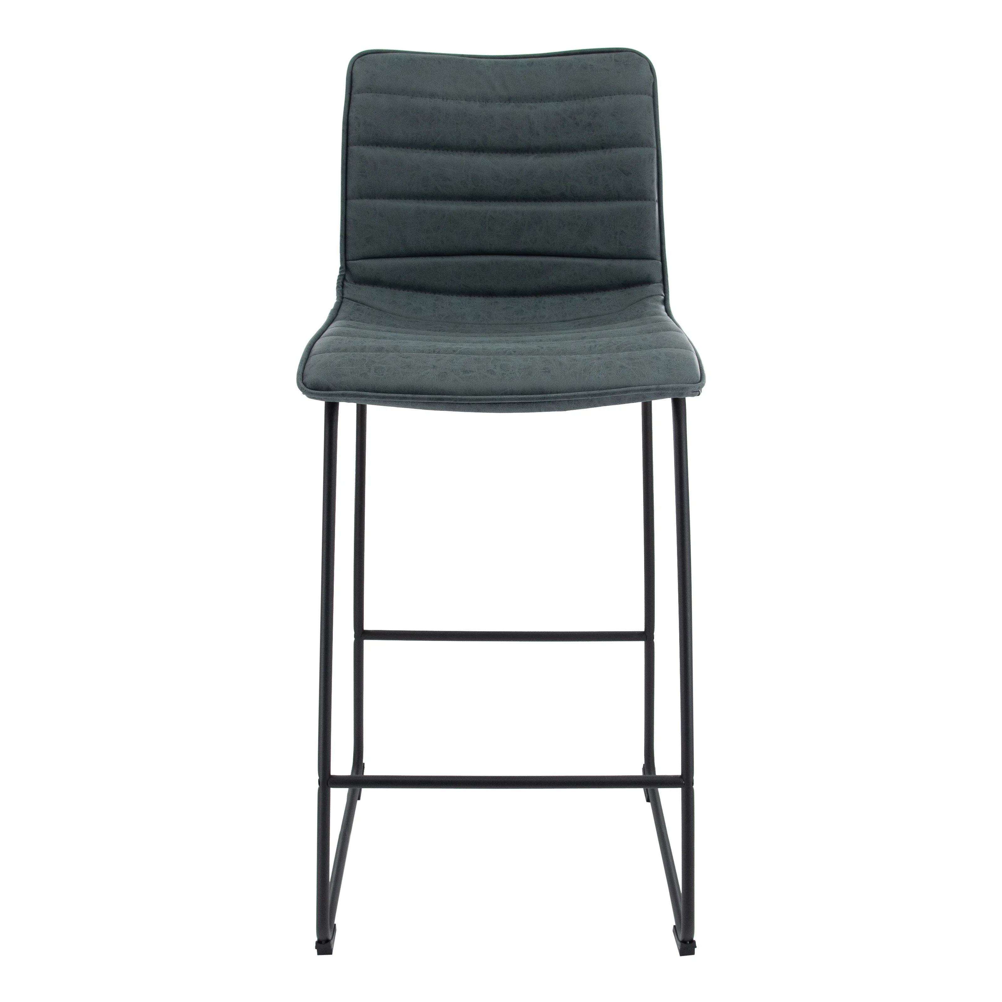 Brooklyn 29.9" Modern Leather Bar Stool With Black Iron Base & Footrest
