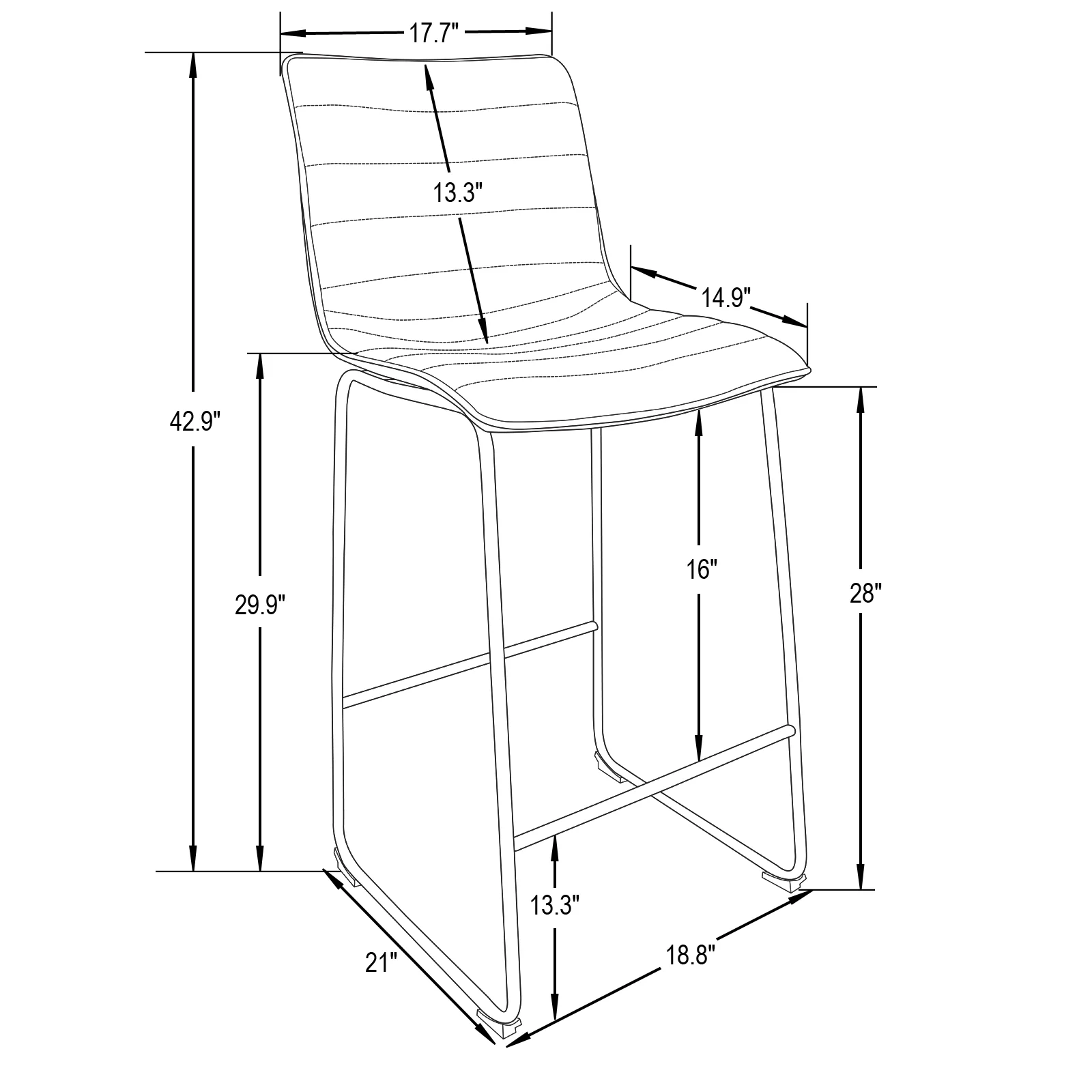 Brooklyn 29.9" Modern Leather Bar Stool With Black Iron Base & Footrest