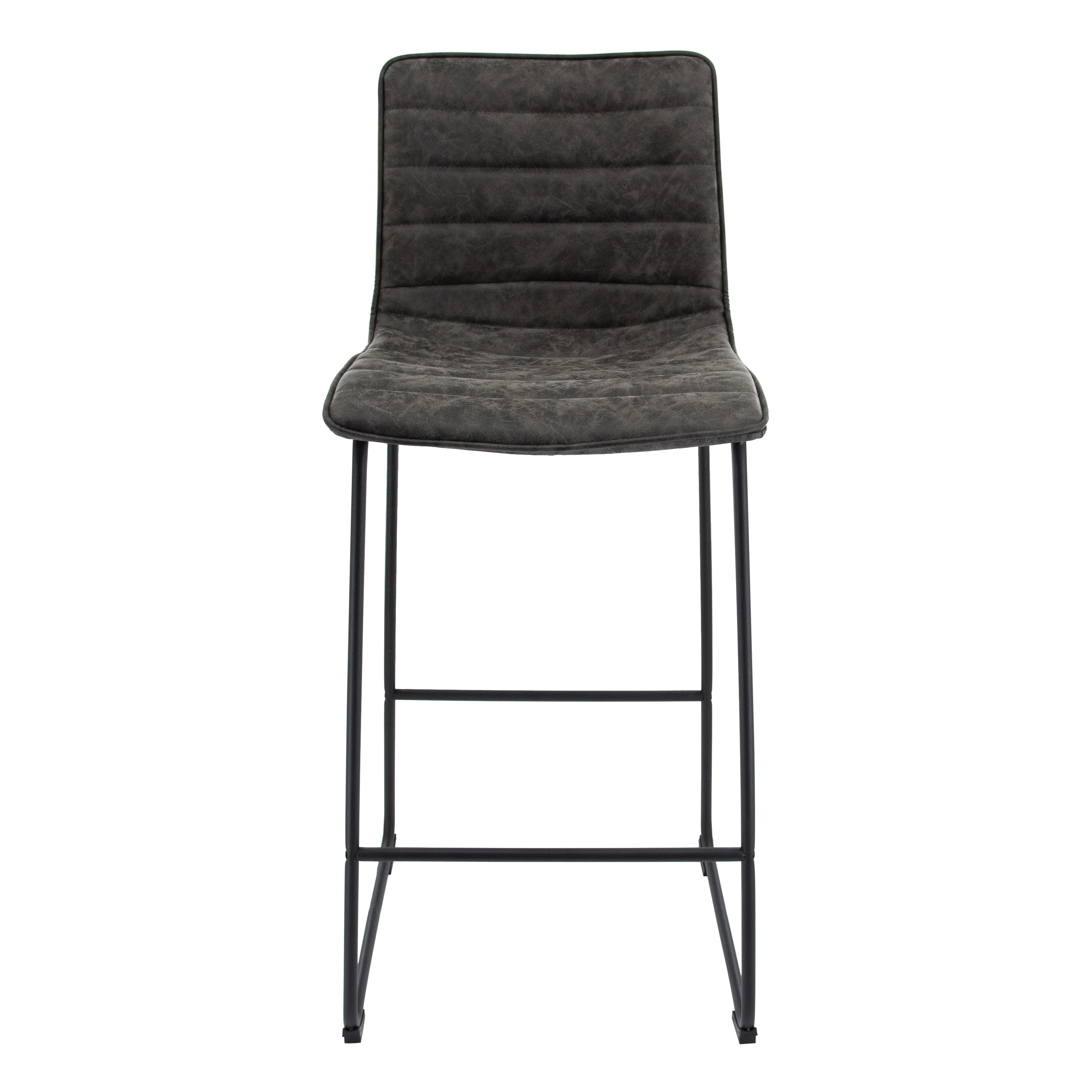 Brooklyn 29.9" Modern Leather Bar Stool With Black Iron Base & Footrest
