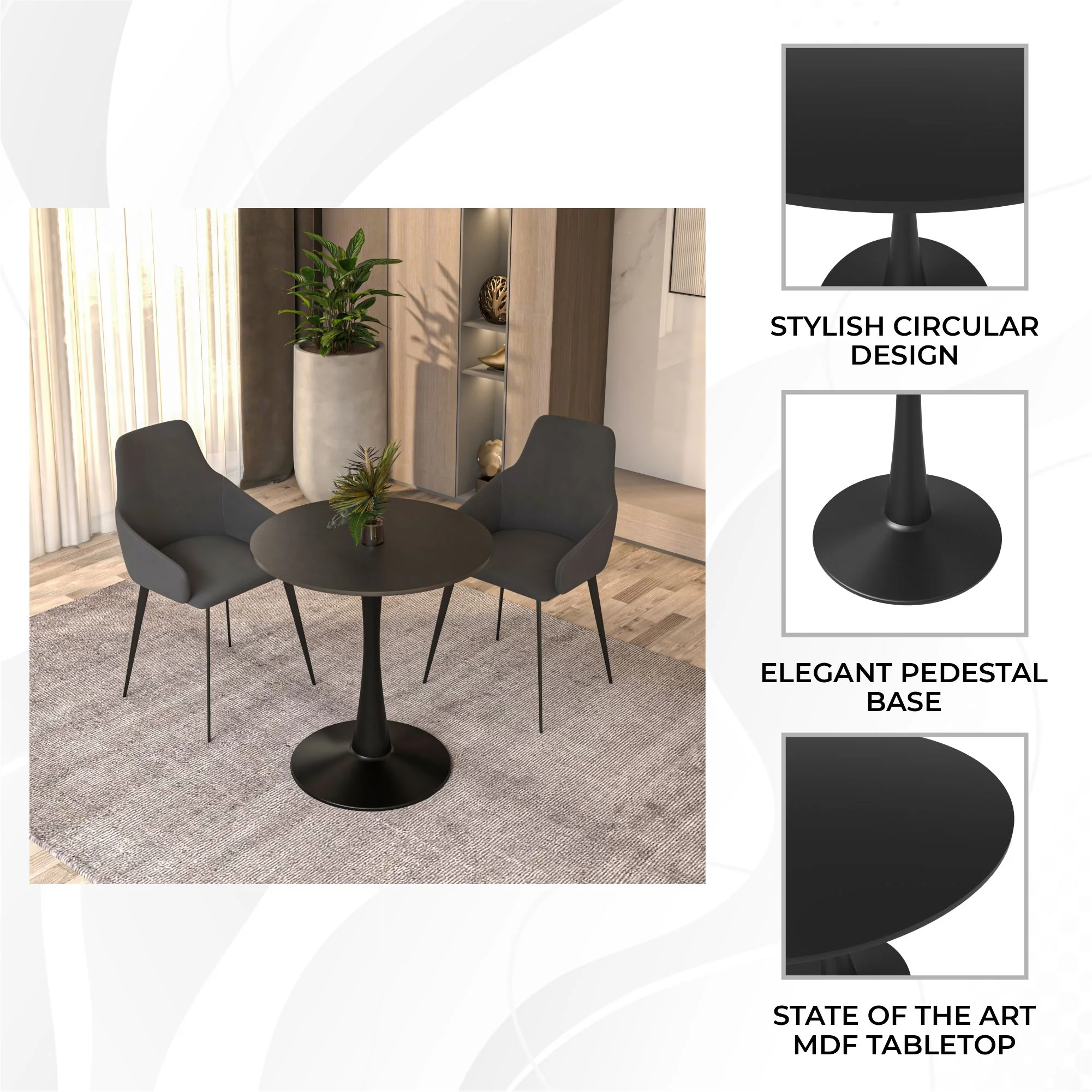 Leisyremod Bristol 24" Round Dining Table Black base with Black top