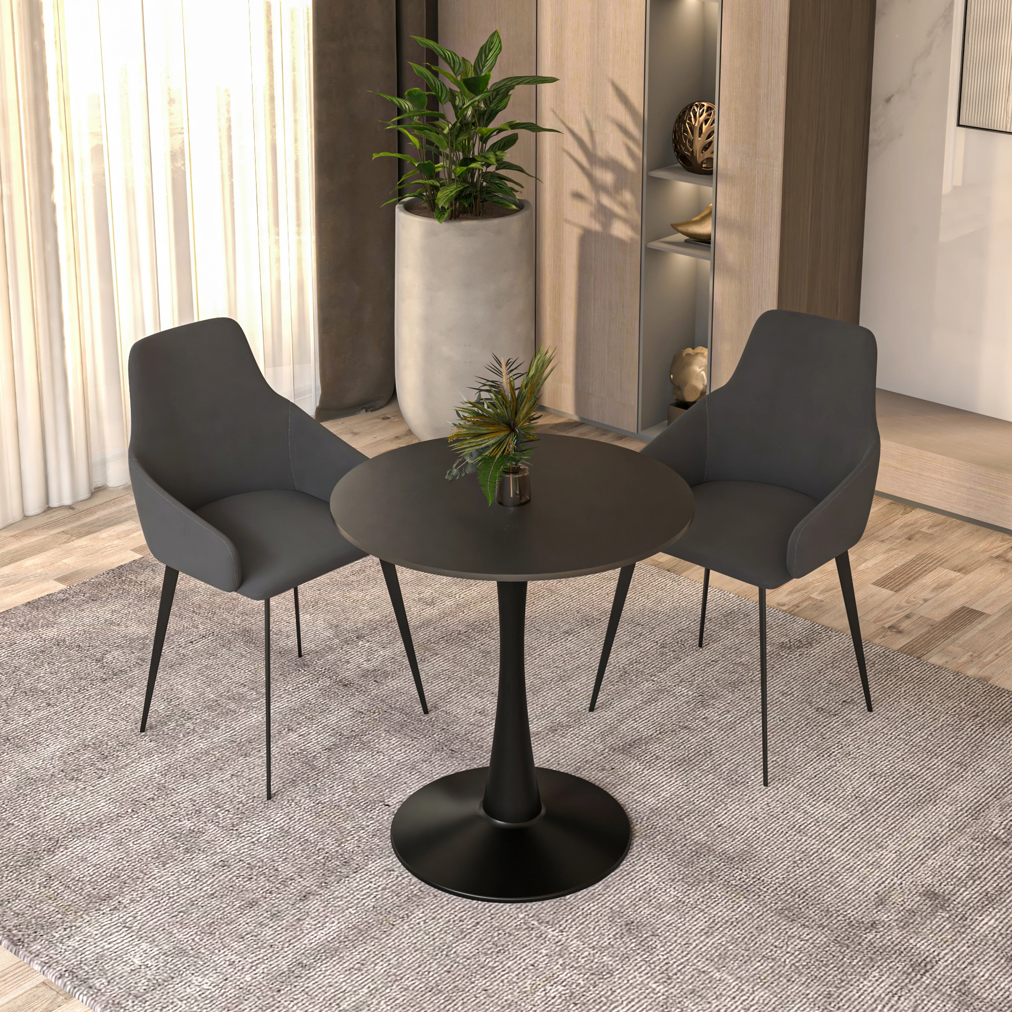 Leisyremod Bristol 24" Round Dining Table Black base with Black top
