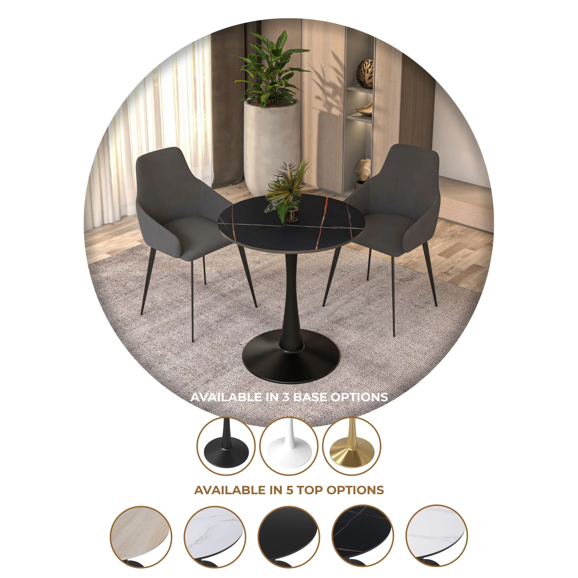 Bristol 24 round dining table Black base with Black Sintered stone Top