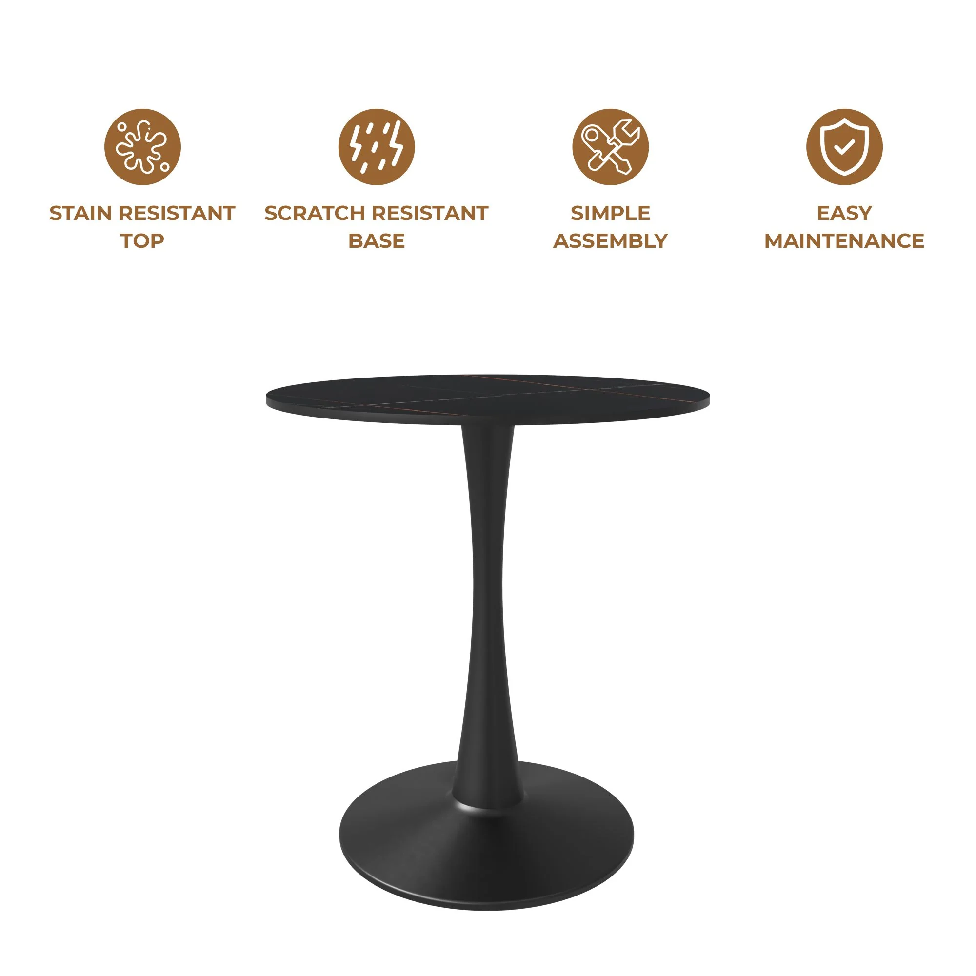 Bristol 24 round dining table Black base with Black Sintered stone Top
