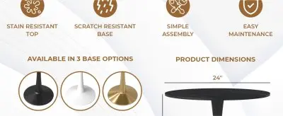 Bristol 24 round dining table Black base with Black Sintered stone Top