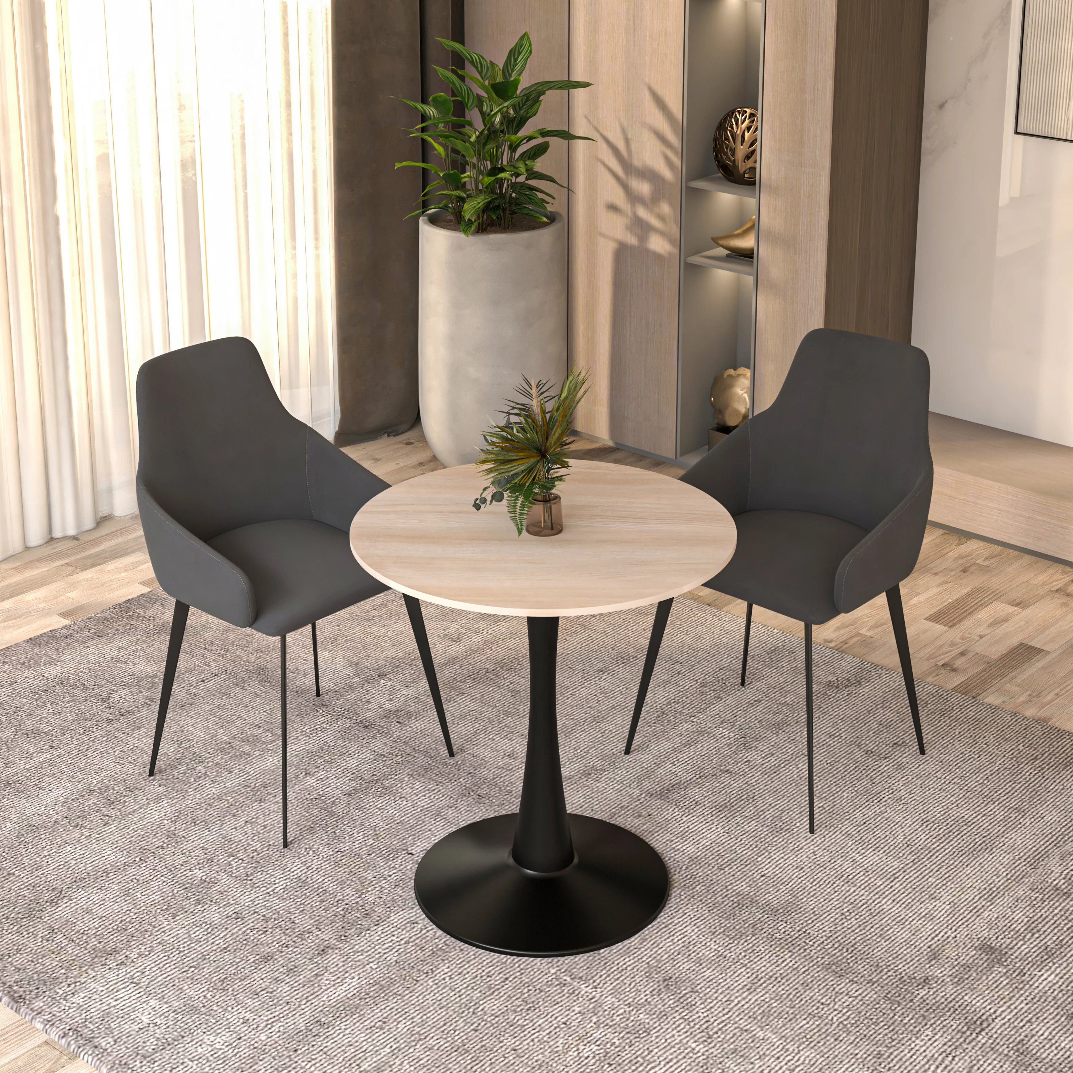 Bristol 24" round dining table Black base with marbled MDF top