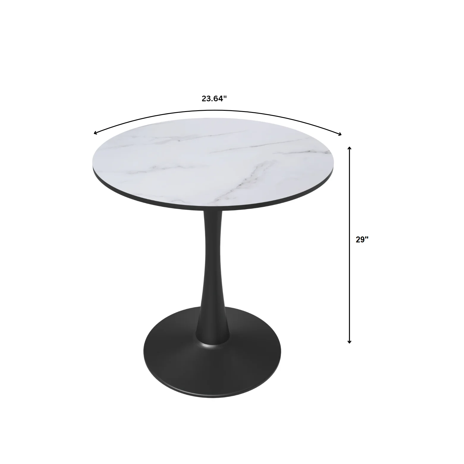 Bristol 24" round dining table Black base with marbled MDF top
