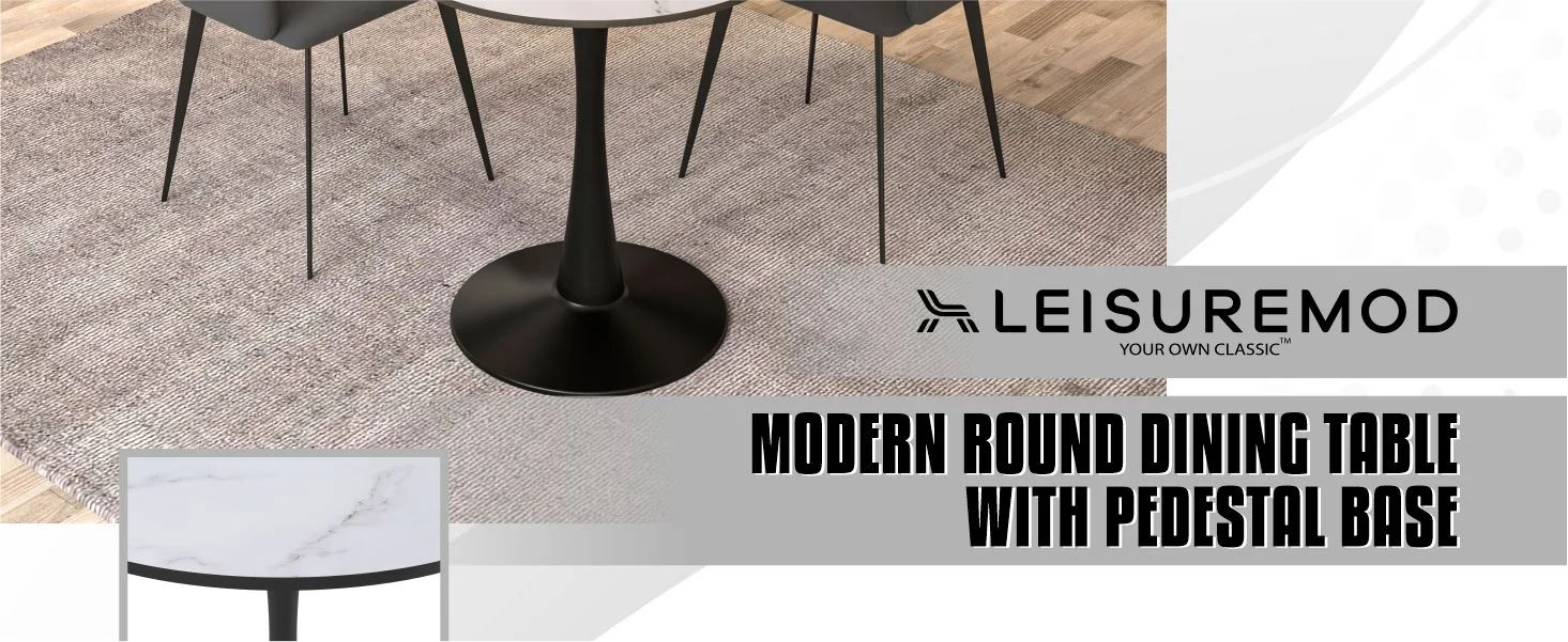 Bristol 24" round dining table Black base with marbled MDF top