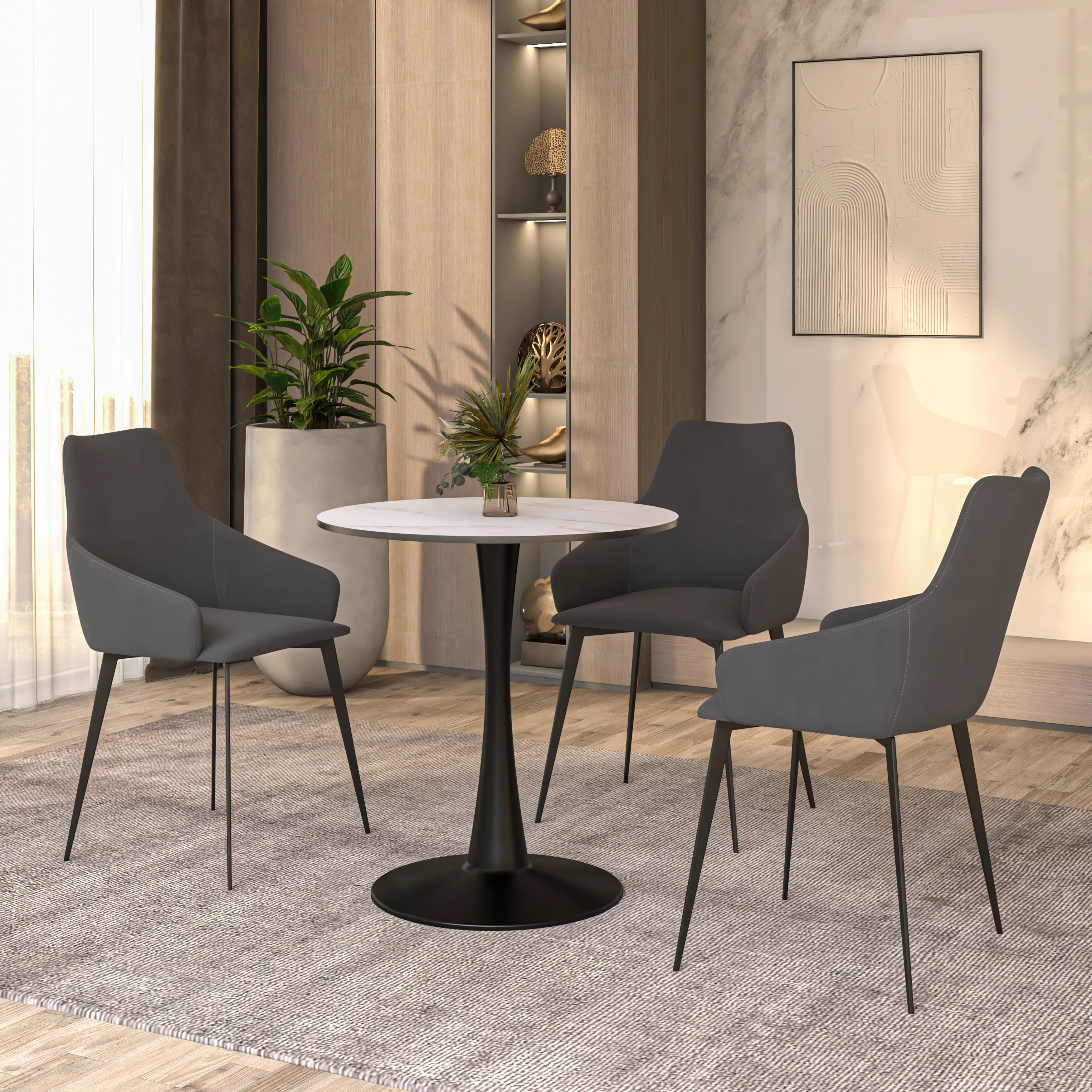 Leisyremod Bristol 24" Round Dining Table Black base with White top