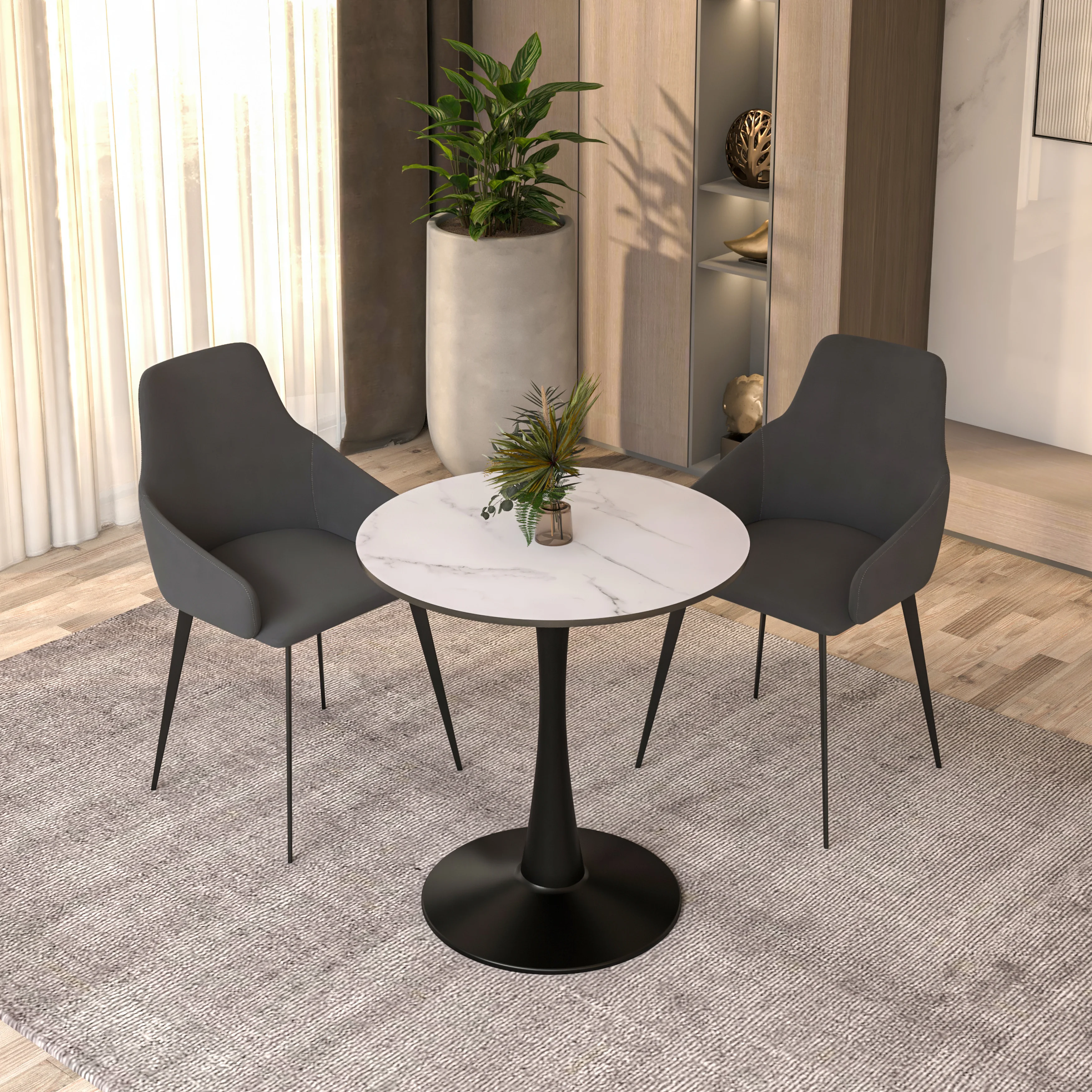 Leisyremod Bristol 24" Round Dining Table Black base with White top