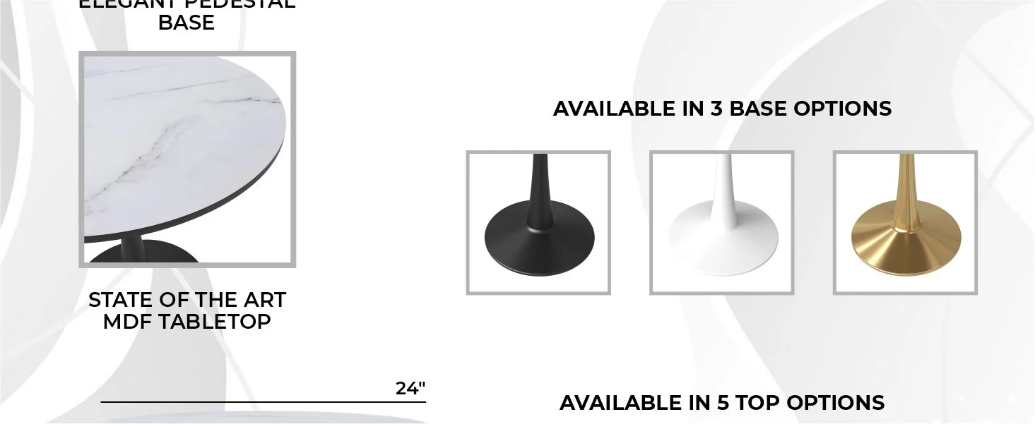 Leisyremod Bristol 24" Round Dining Table Black base with White top