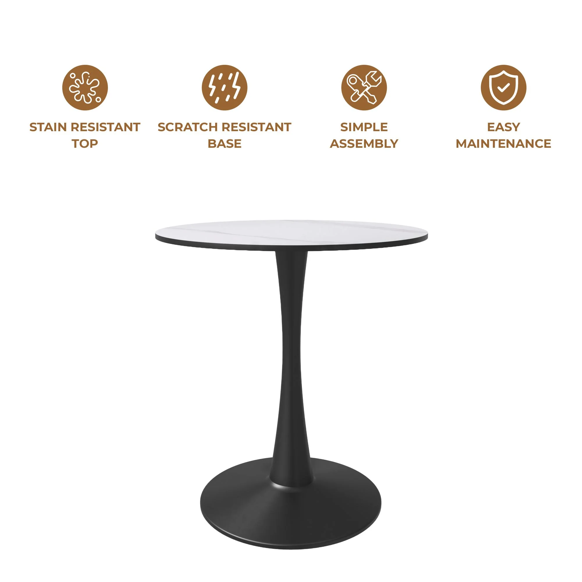 Bristol 24 round dining table Black base with White Sintered stone Top