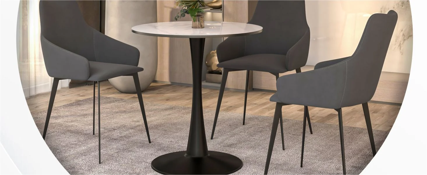 Bristol 24 round dining table Black base with White Sintered stone Top