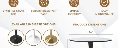 Bristol 24 round dining table Black base with White Sintered stone Top