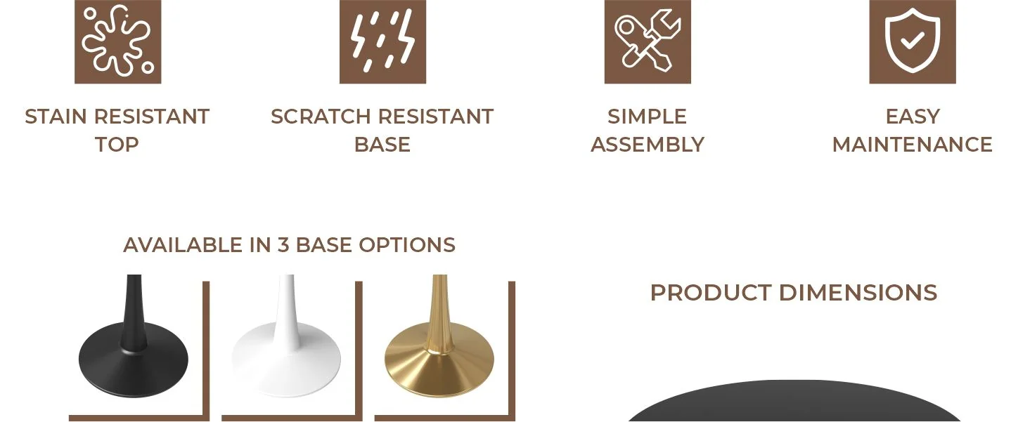 Leisyremod Bristol 27" Round Dining Table Black base with Black top