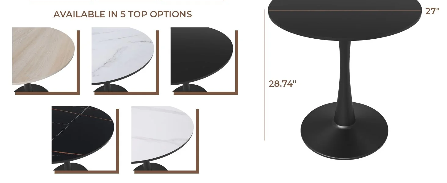 Leisyremod Bristol 27" Round Dining Table Black base with Black top