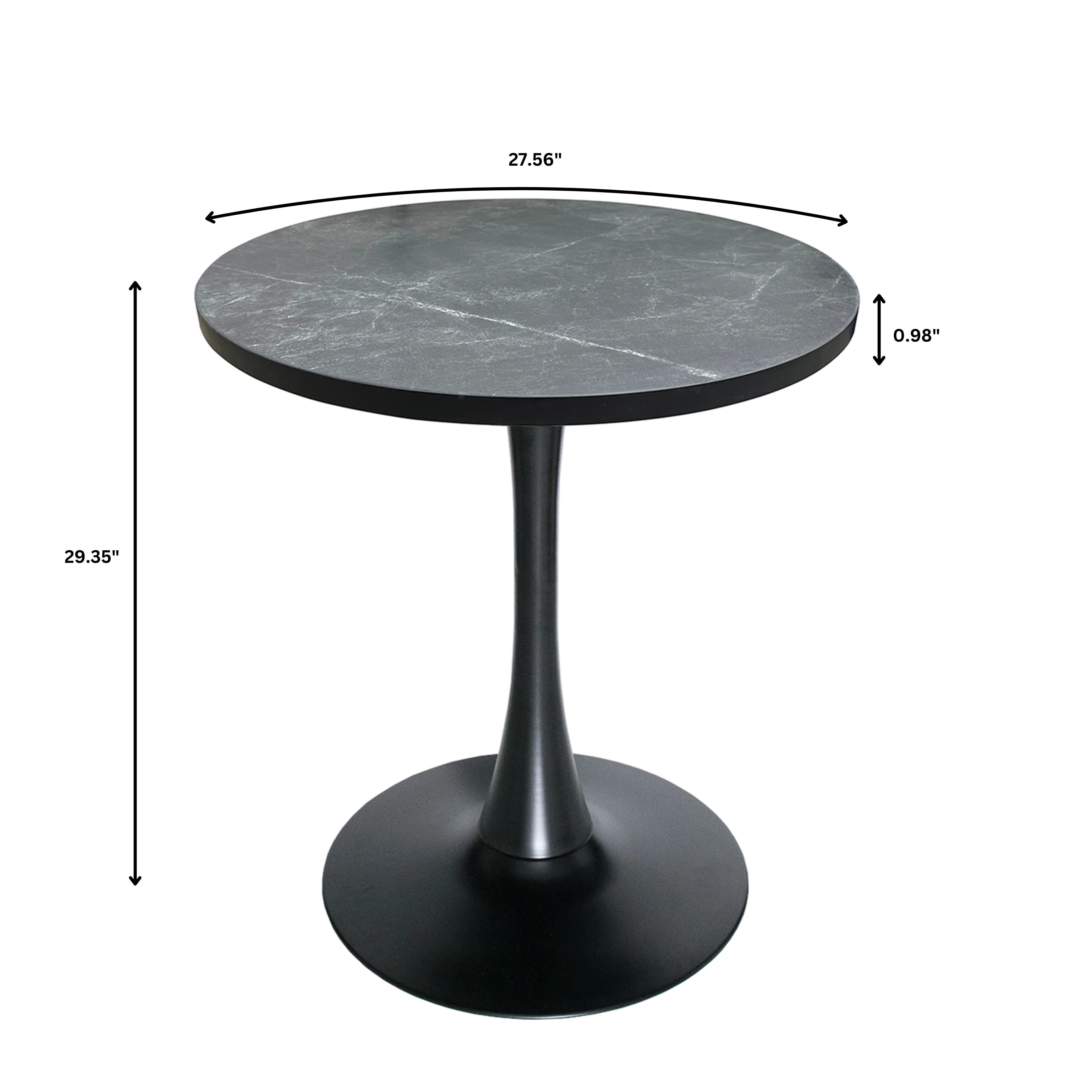 Bristol Dining table, Black Base with 27 Round Marbleized Black MDF top