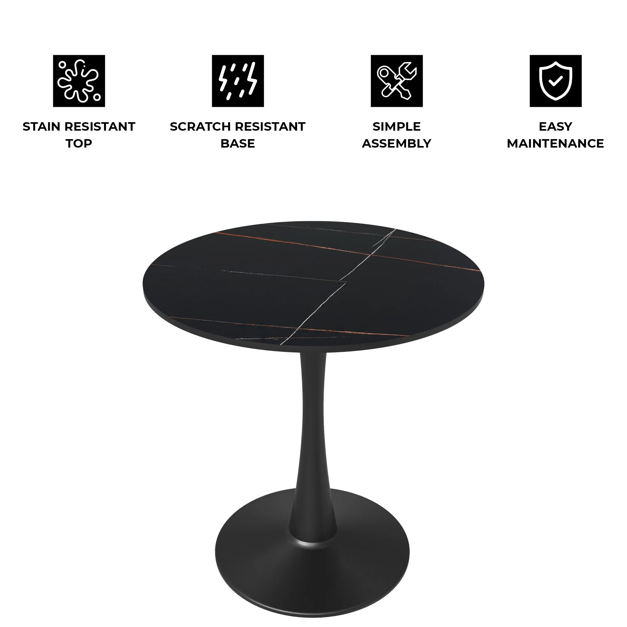 Bristol 27 round dining table Black base with Black Sintered stone Top