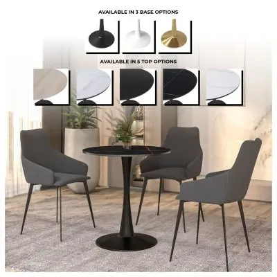 Bristol 27 round dining table Black base with Black Sintered stone Top