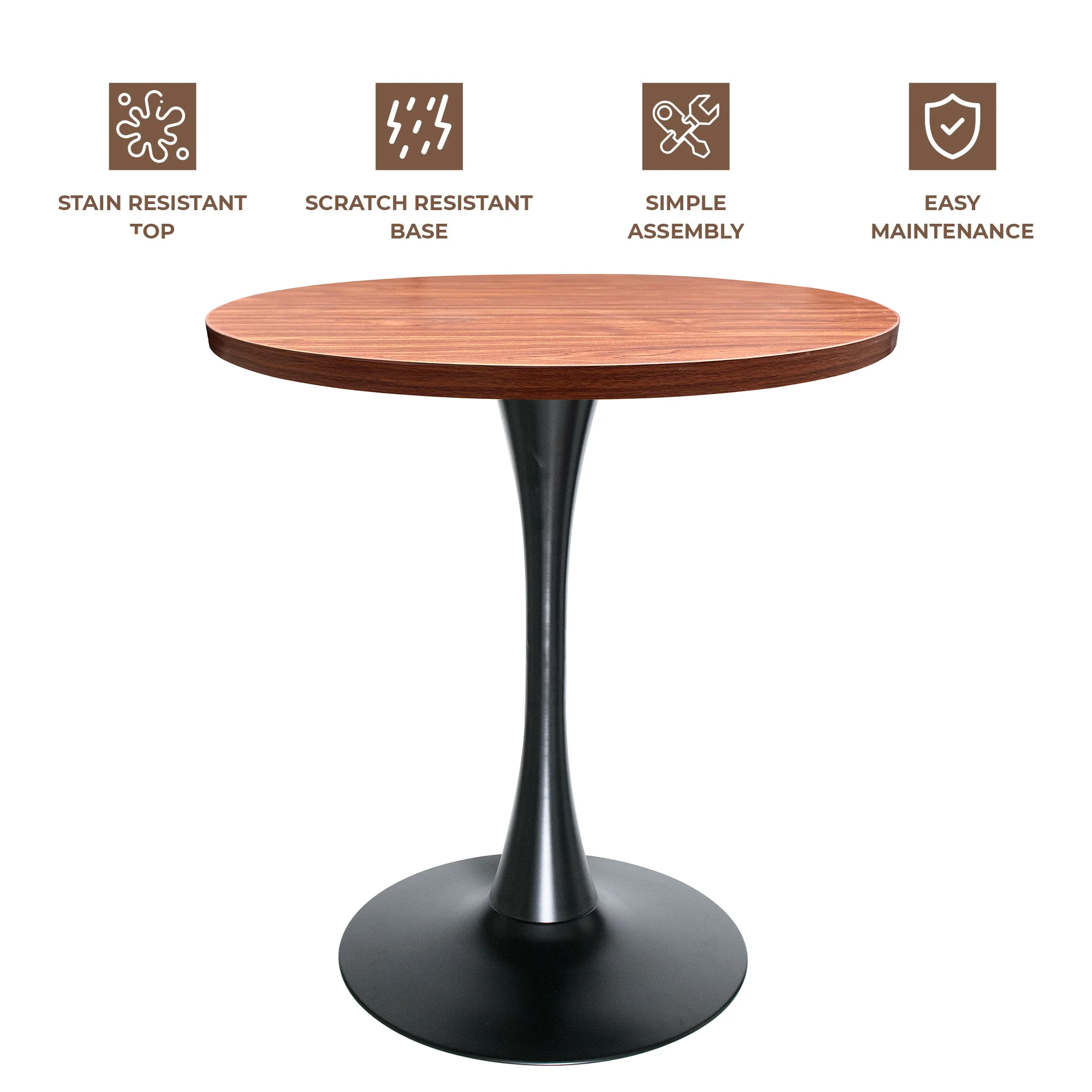 Bristol Dining table, Black Base with 27 Round Cognac Brown MDF top