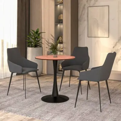 Bristol Dining table, Black Base with 27 Round Cognac Brown MDF top