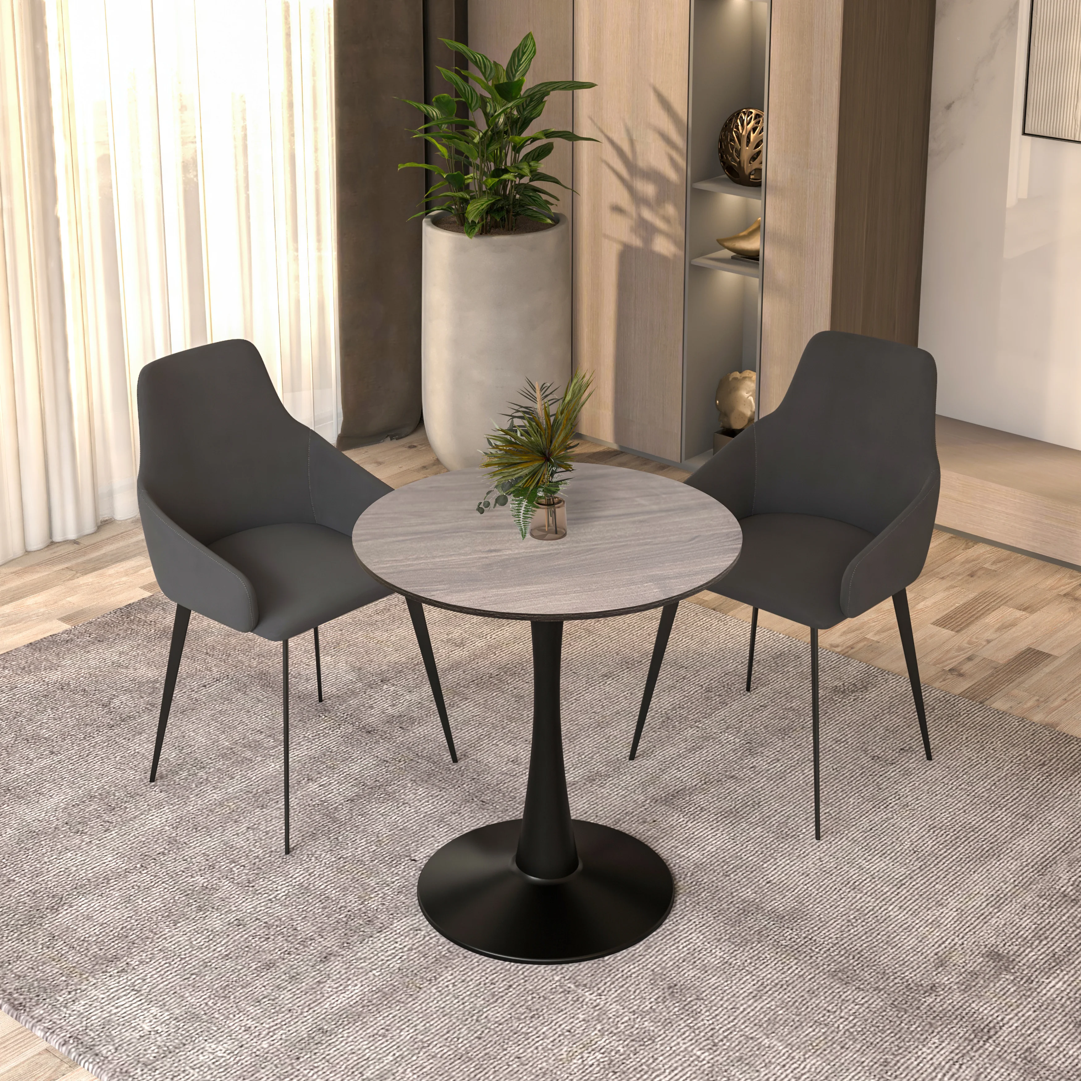 Bristol Dining table, Black Base with 27 Round Dark Walnut MDF top