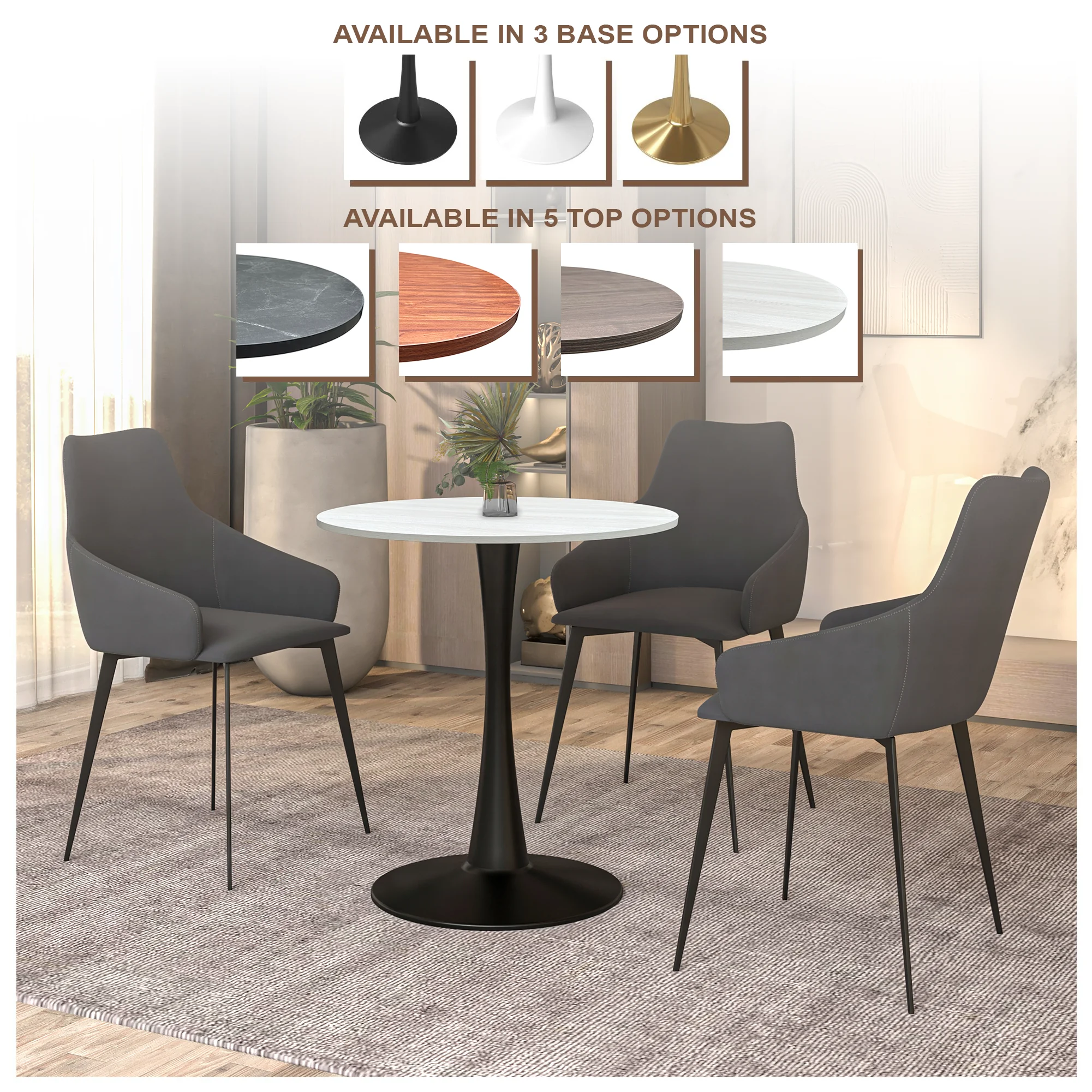 Bristol Dining table, Black Base with 27 Round Light Natural MDF top