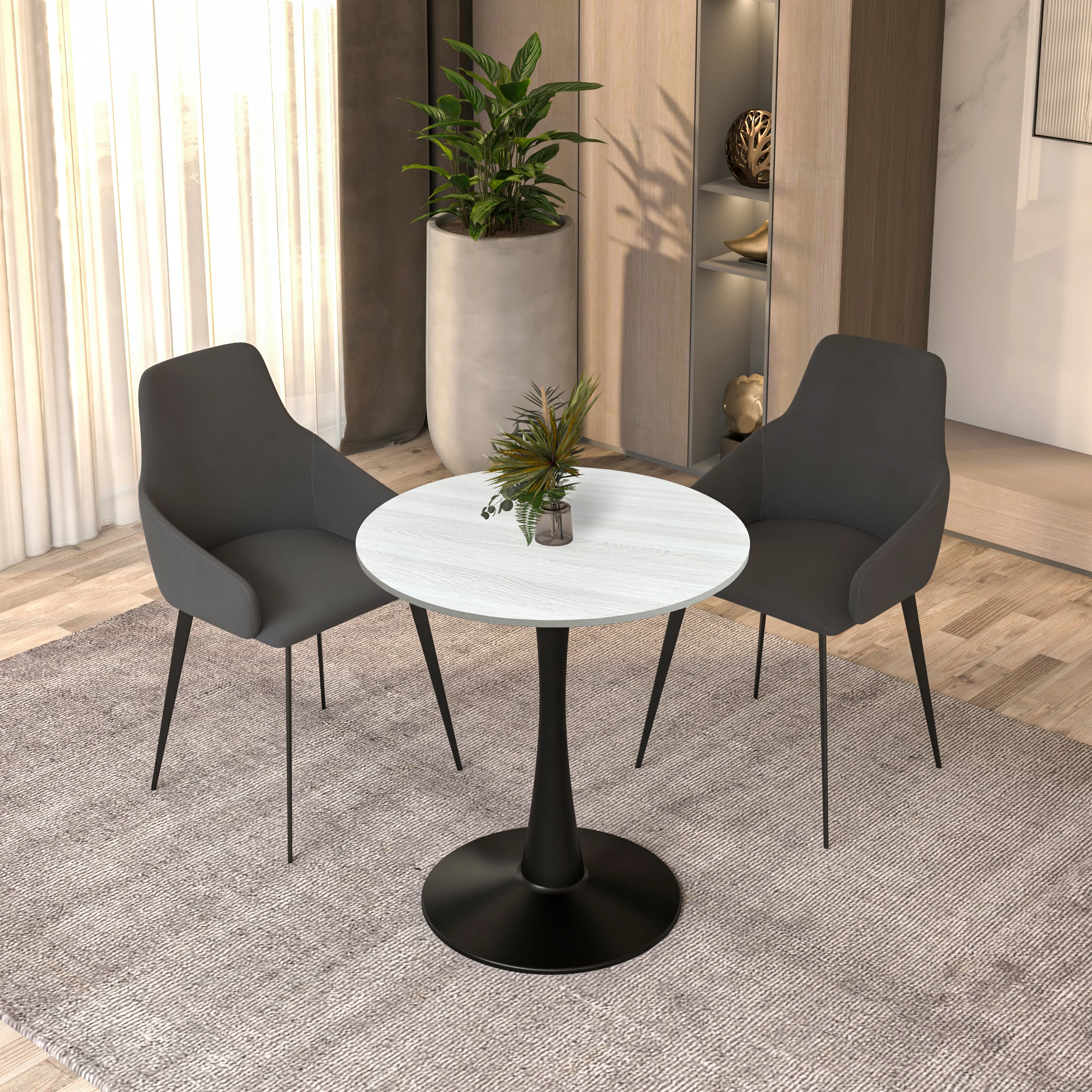 Bristol Dining table, Black Base with 27 Round Light Natural MDF top