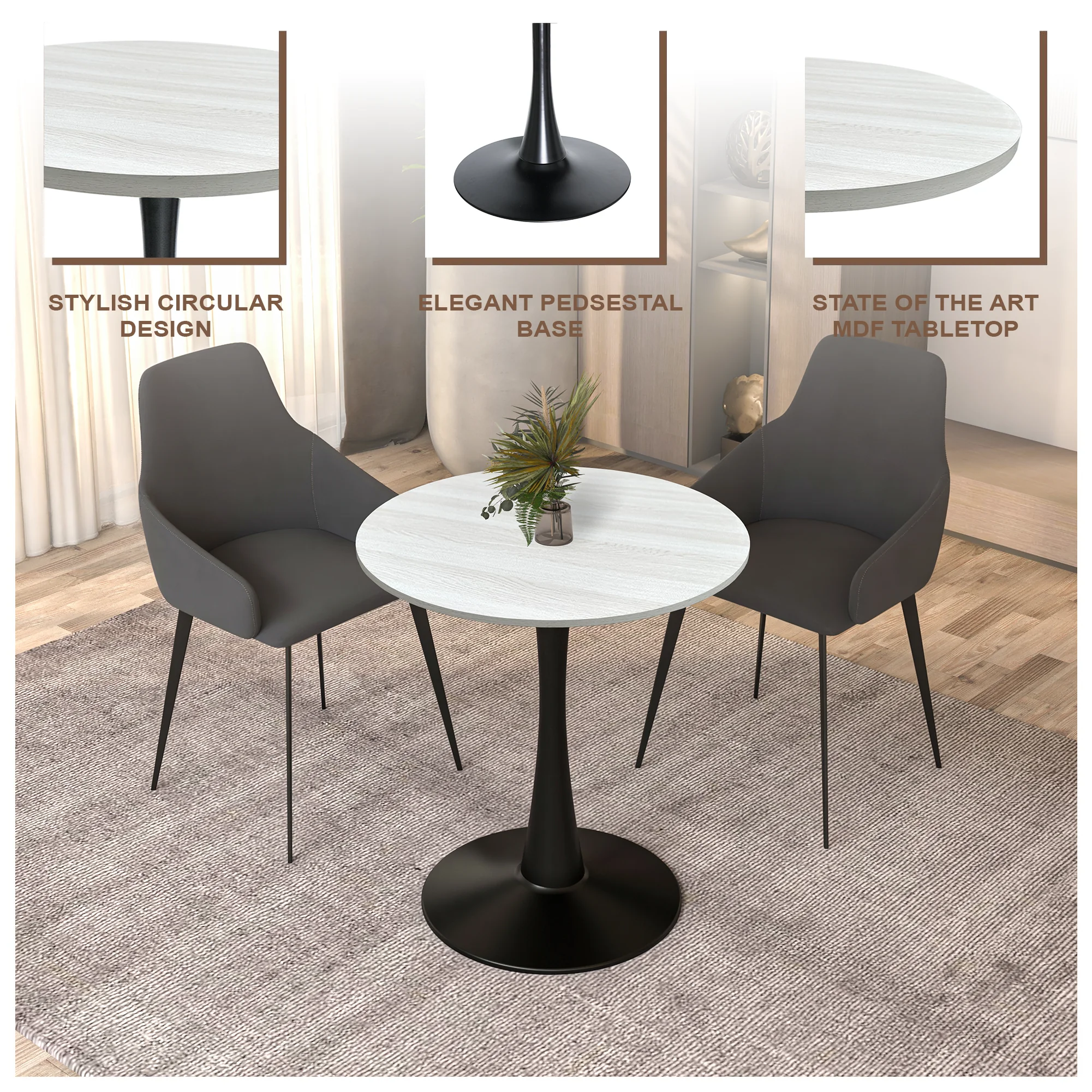 Bristol Dining table, Black Base with 27 Round Light Natural MDF top