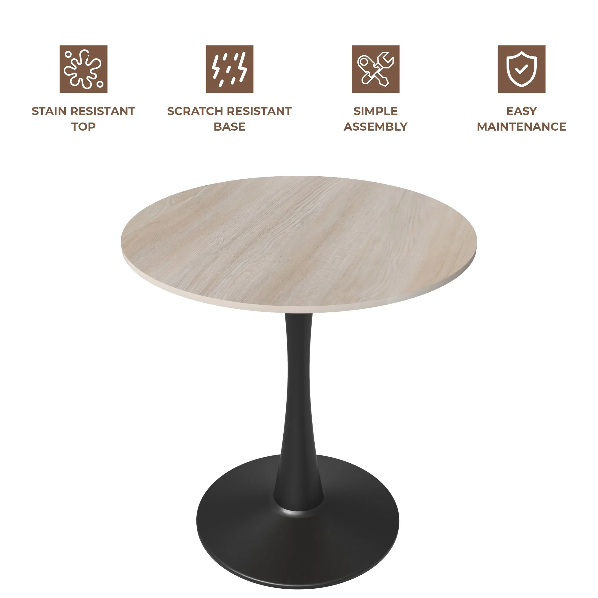 Bristol 27" round dining table Black base with marbled MDF top