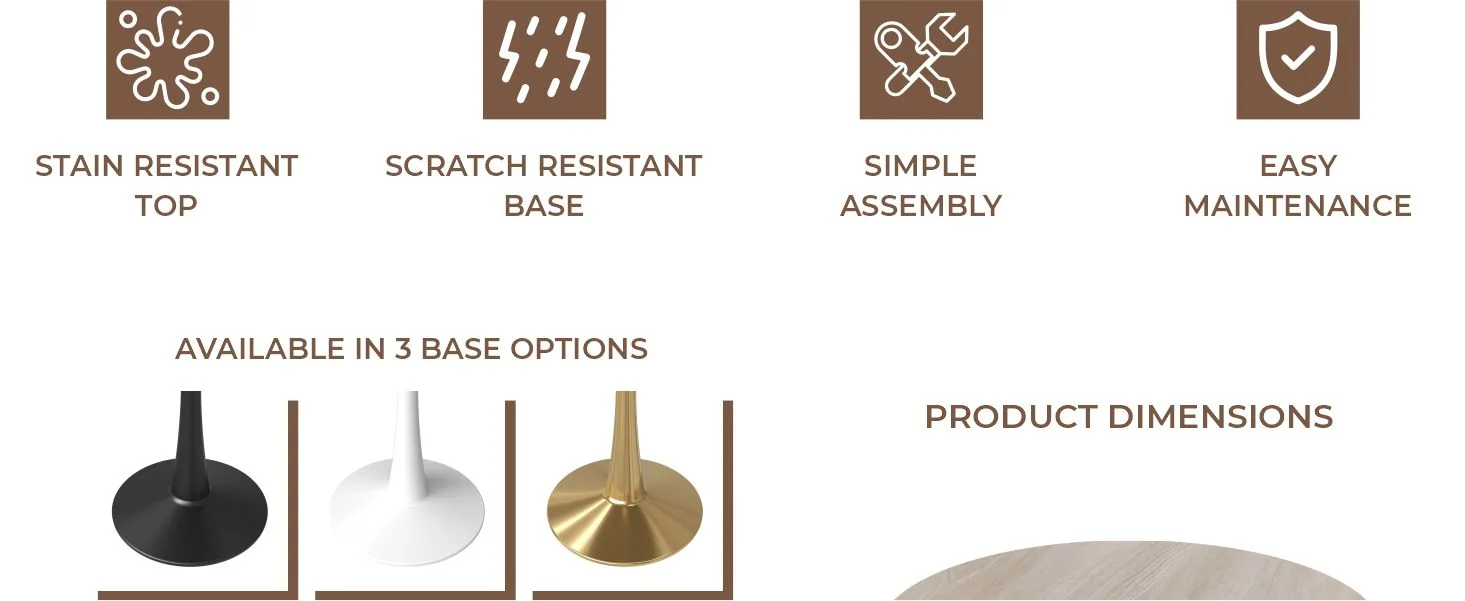 Bristol 27" round dining table Black base with marbled MDF top